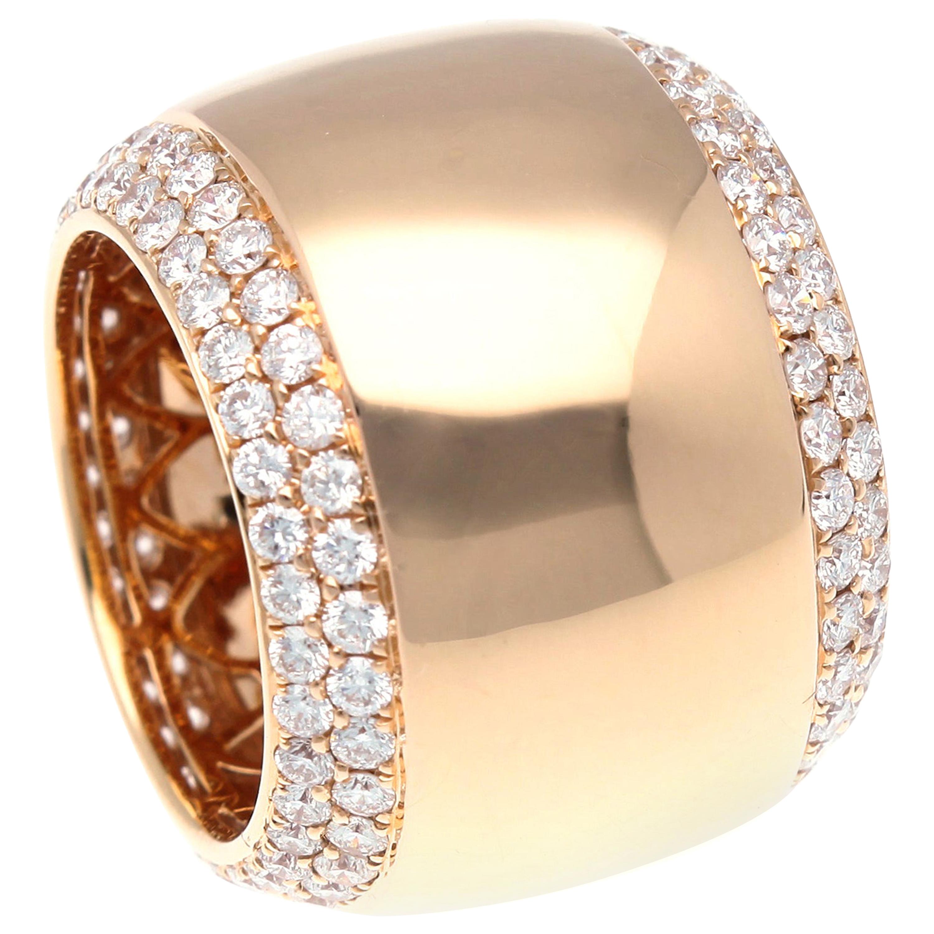 18 Karat Rose Gold Band Ring with Diamonds Total Weight 3.39 Carat For Sale
