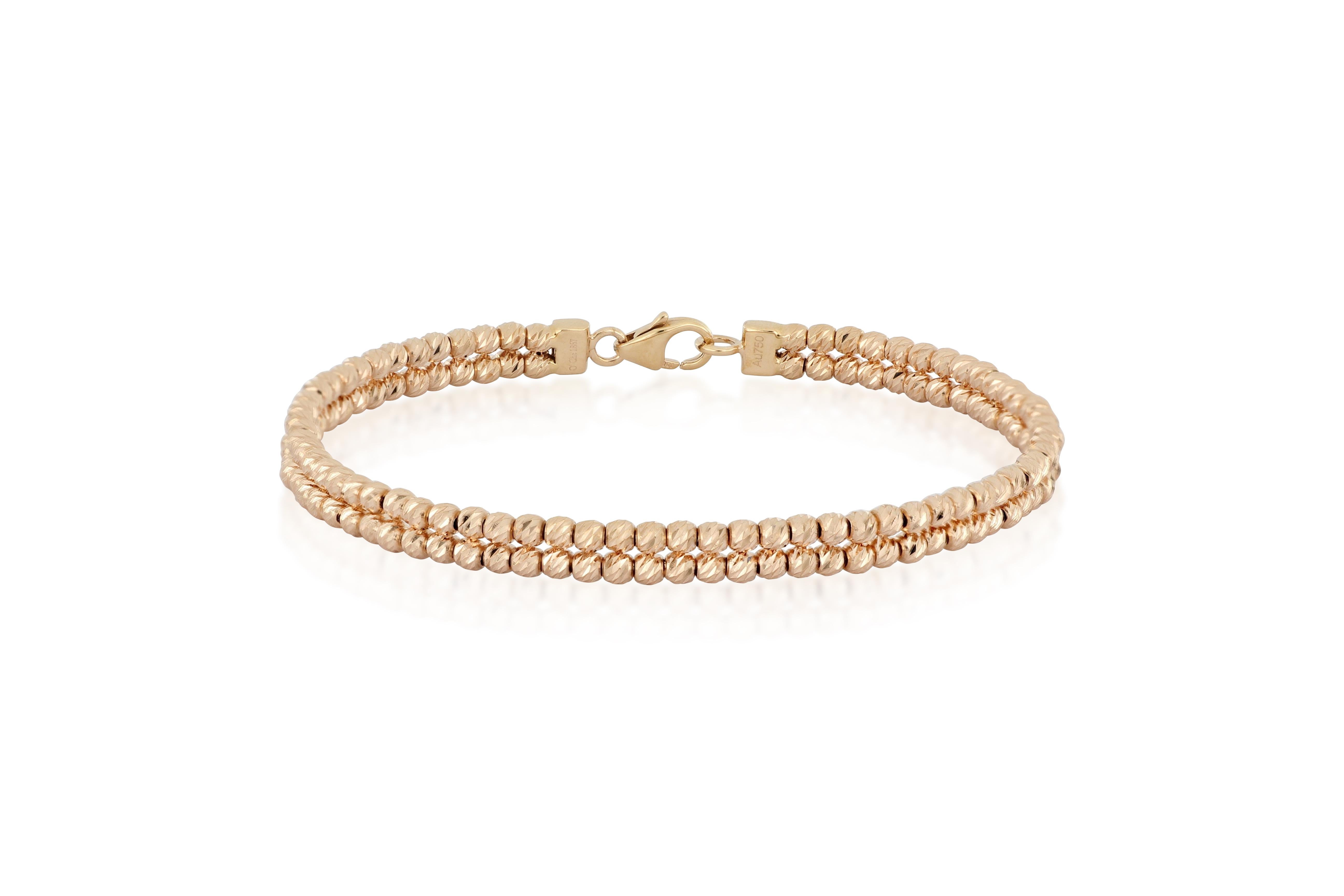 Contemporary 18 Karat Rose Gold Bangle with Sparkling Diamond-cut Beads For Sale