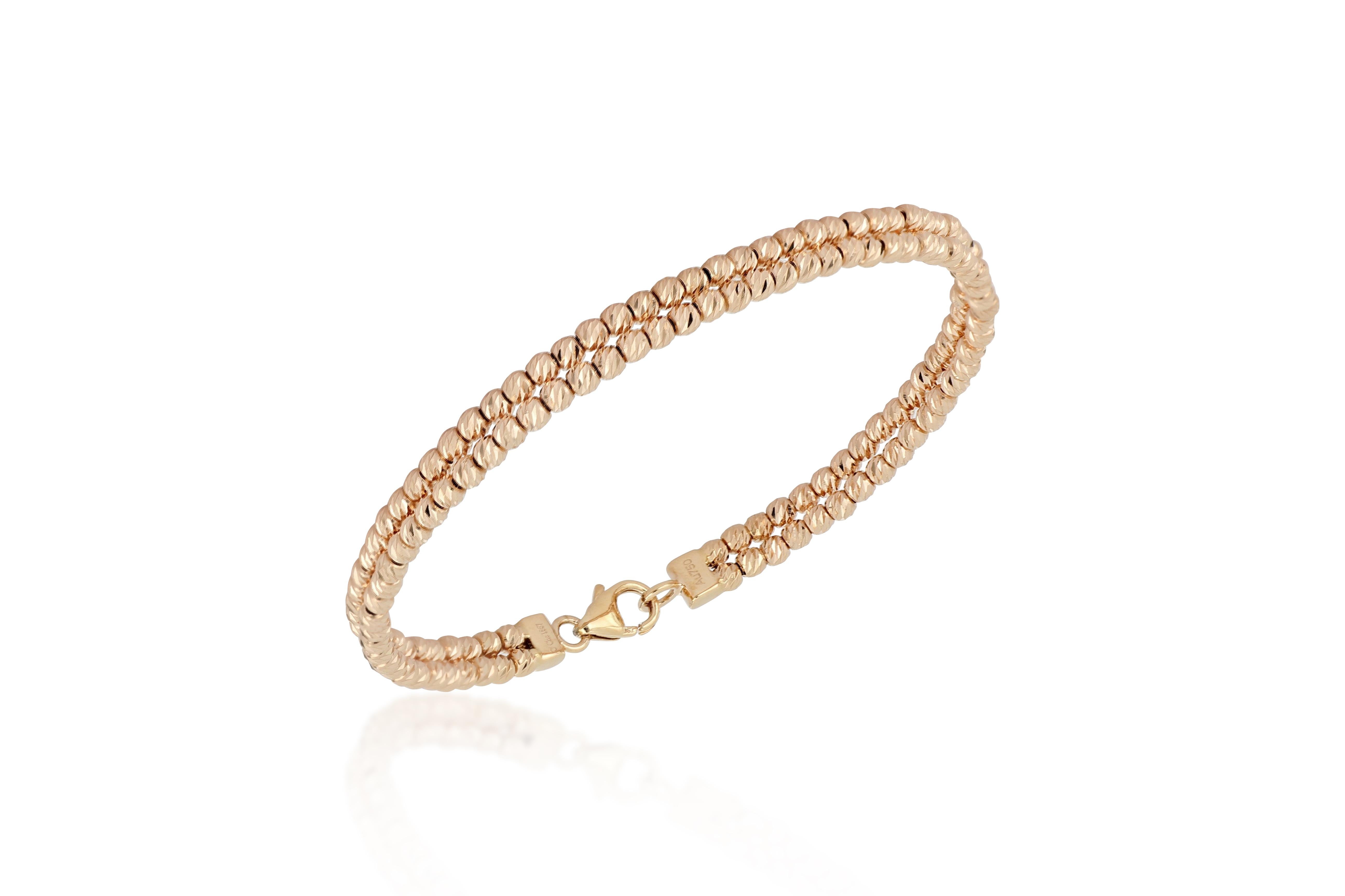 18 Karat Rose Gold Bangle with Sparkling Diamond-cut Beads In New Condition For Sale In Macau, MO