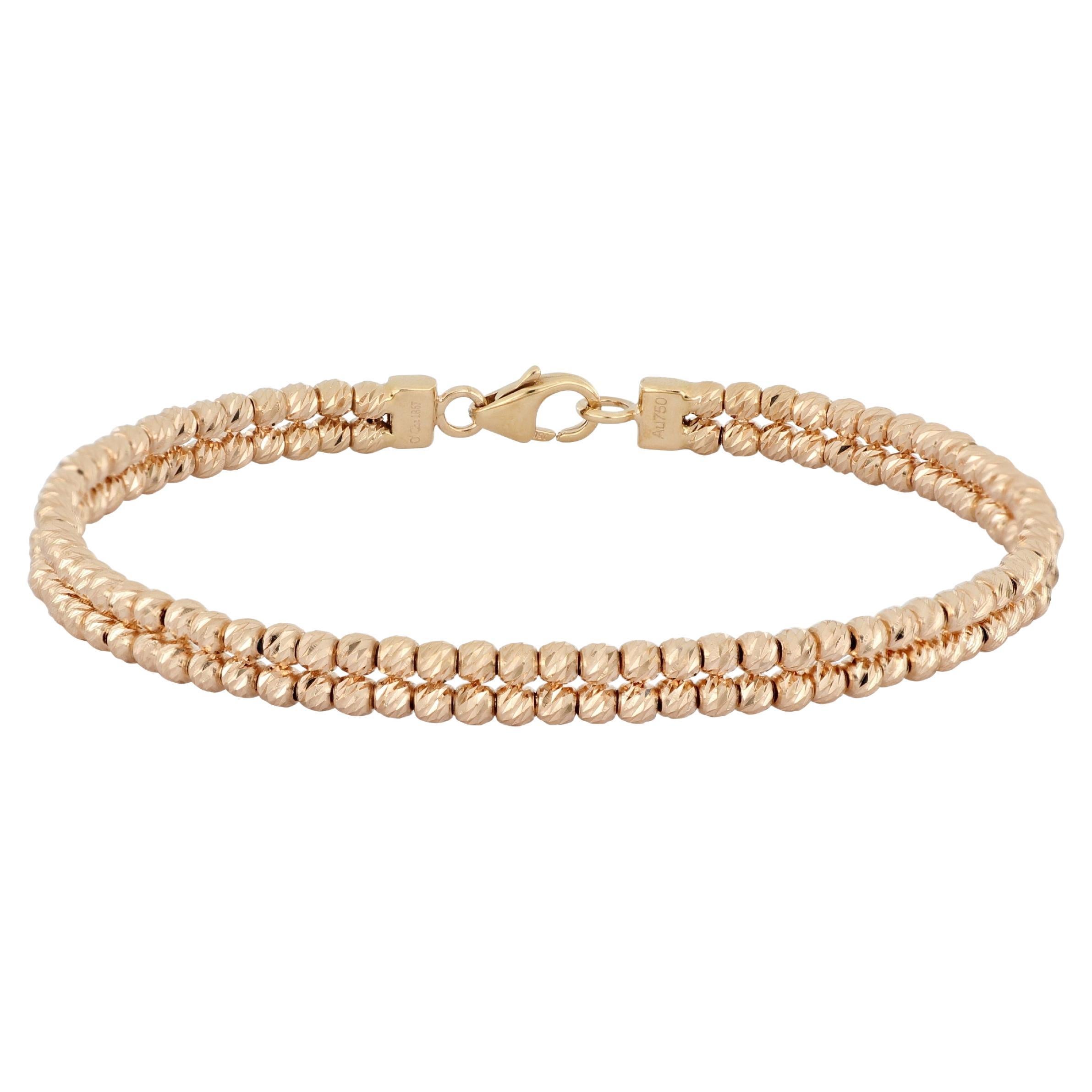 18 Karat Rose Gold Bangle with Sparkling Diamond-cut Beads For Sale
