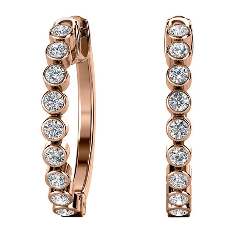 18 Karat Rose Gold Bezel Hoop Diamond Earrings '1/2 Carat' For Sale