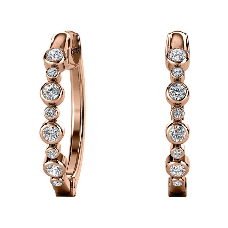 18 Karat Rose Gold Bezel Hoop Diamond Earrings '1/3 Carat' For Sale