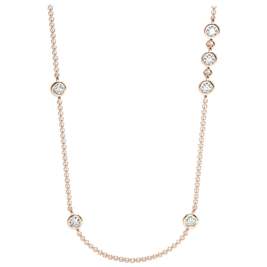 18 Karat Rose Gold Bezel Station Diamond Necklace '2/5 Carat' For Sale