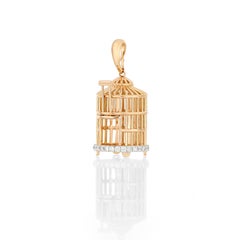 Pendentif cage d'oiseau en or rose 18 carats et diamants avec collier