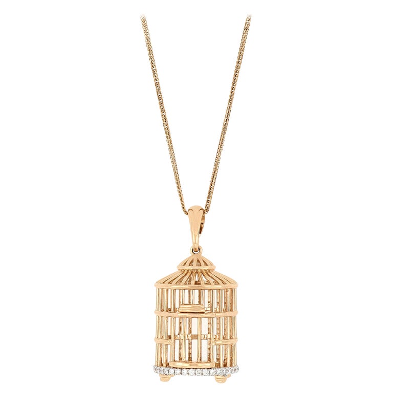 18 Karat Rose Gold Bird Cage Diamond Pendant with Necklace For Sale at  1stDibs