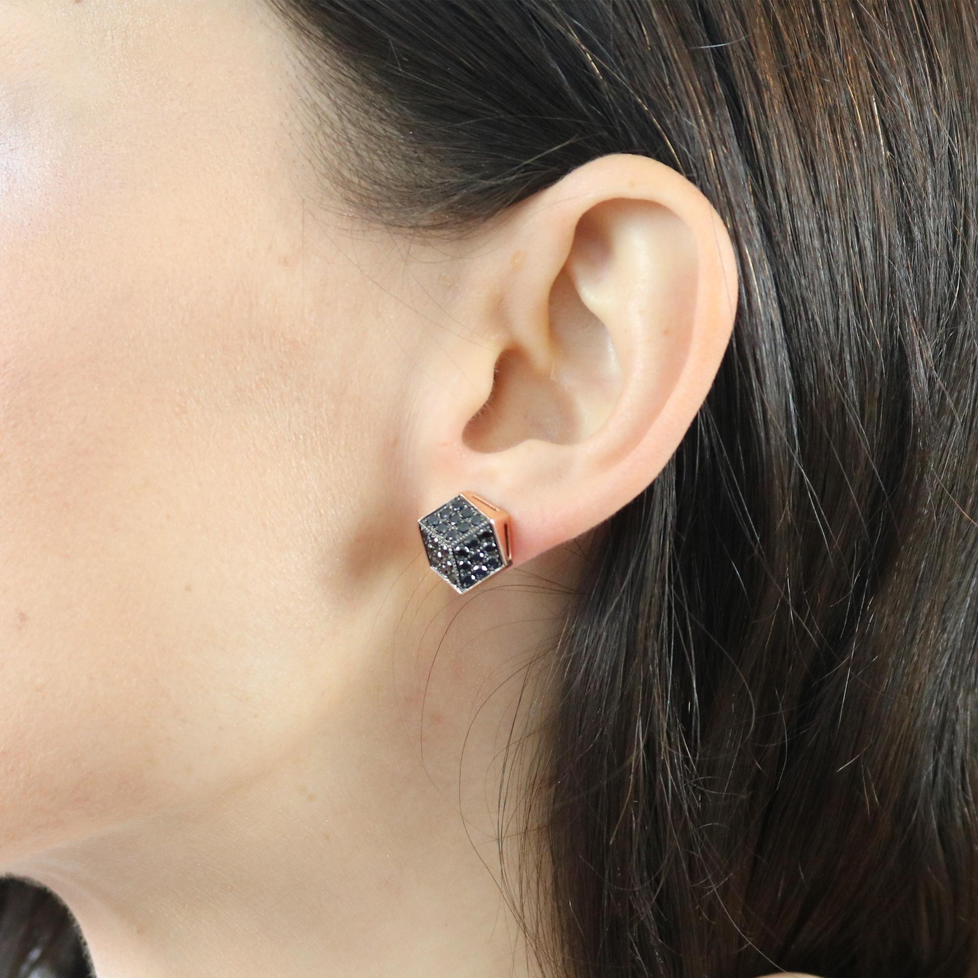 Contemporary Paolo Costagli 18 Karat Rose Gold 1.35 Carat Black Diamond Stud Earrings For Sale