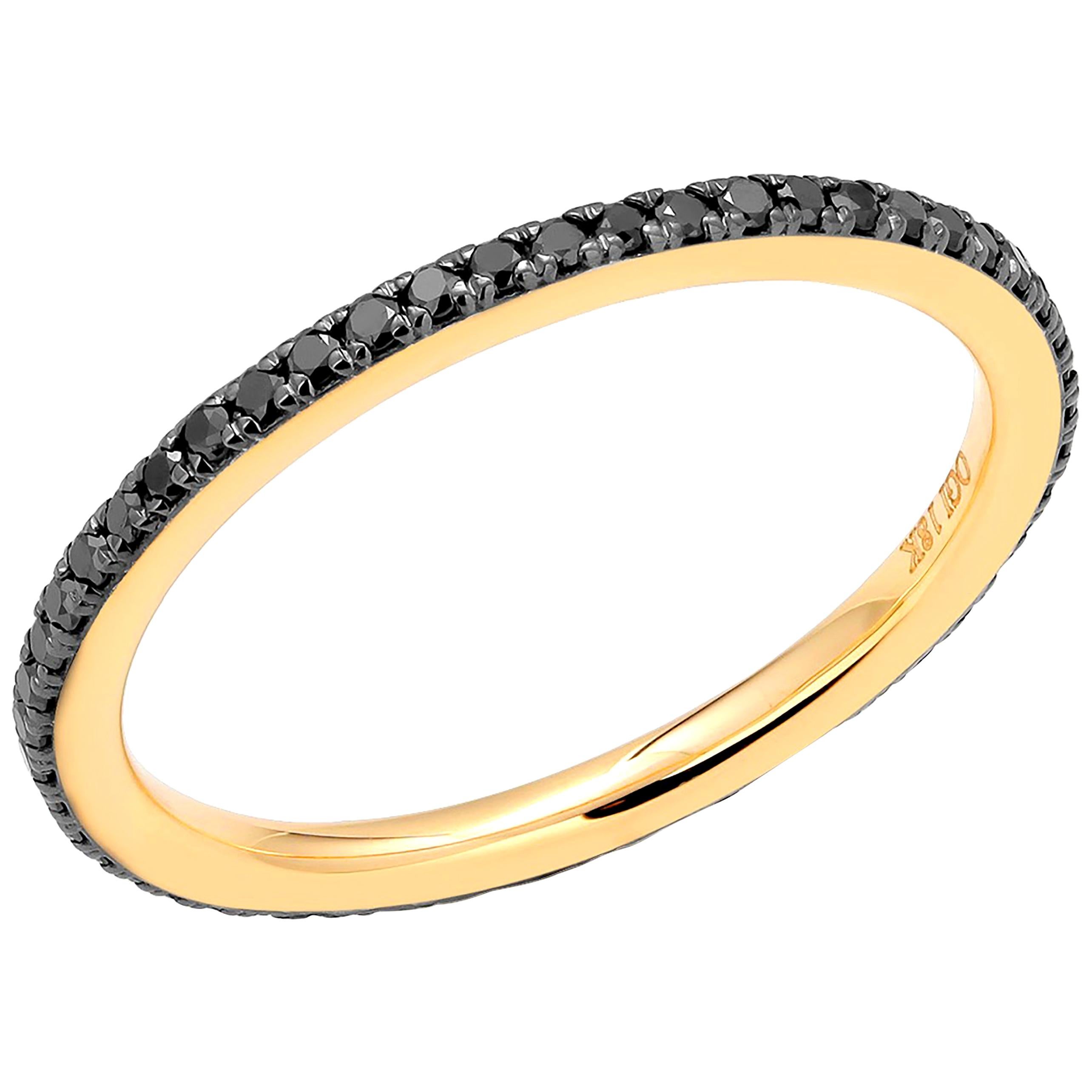 18 Karat Rose Gold Black Diamond 1.3 Millimeter Eternity Band Ring Size 10