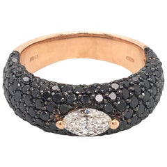 18 Karat Rose Gold Black Diamond Ring Made in Italy with Box