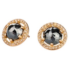 18 Karat Rose Gold Black Diamond Studs with Champagne Diamond Halo 18 Karat Rose Gold Black Diamond Studs with Champagne Diamond Halo
