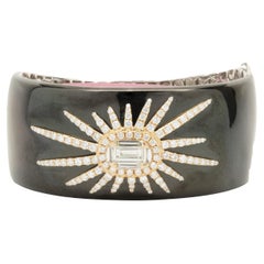 18 Karat Rose Gold, Black Enamel, and Mosaic Set Diamond Star Bangle Bracelet