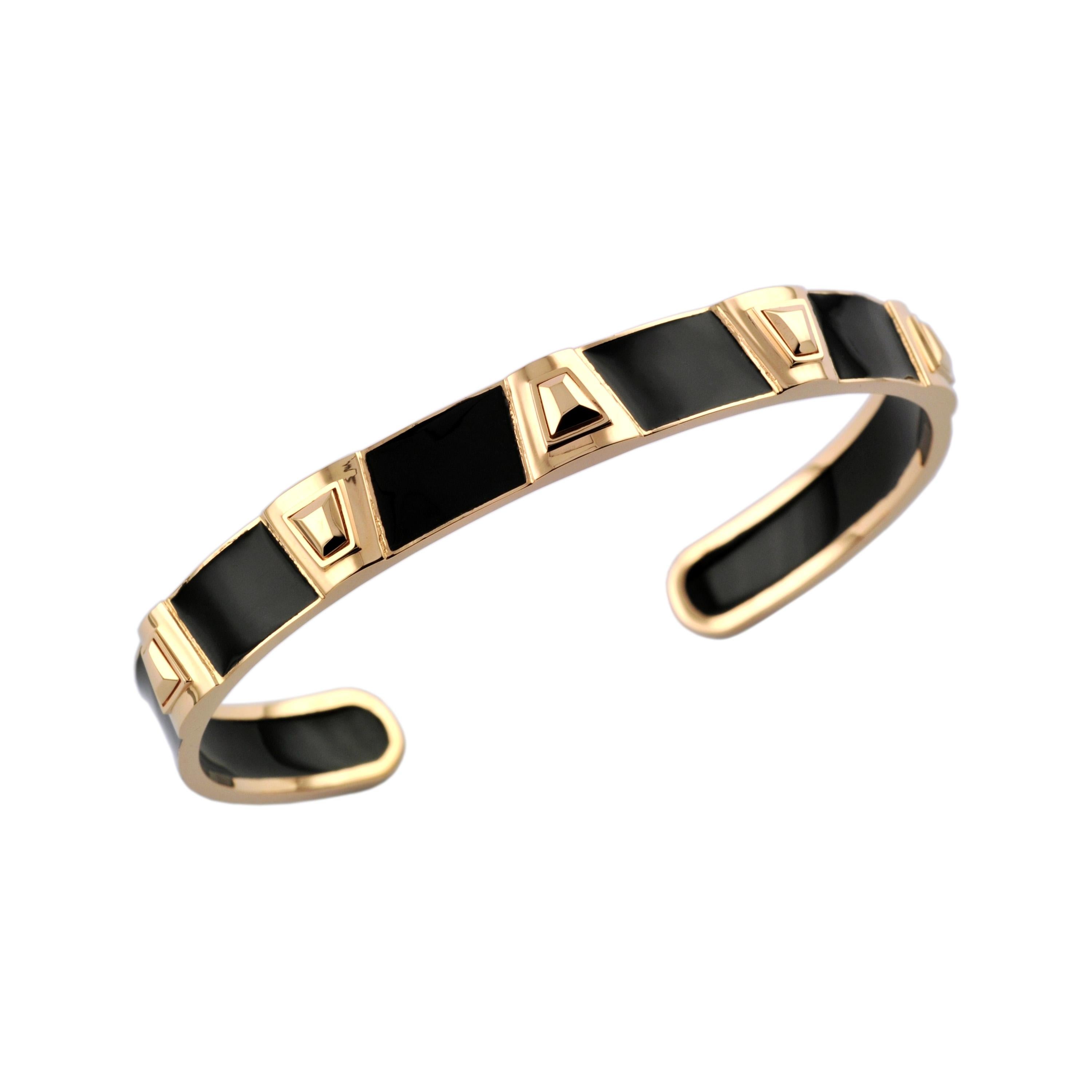 18 Karat Rose Gold Black Enamel Plated Theodora Bangle Bracelet In New Condition For Sale In Istanbul, TR