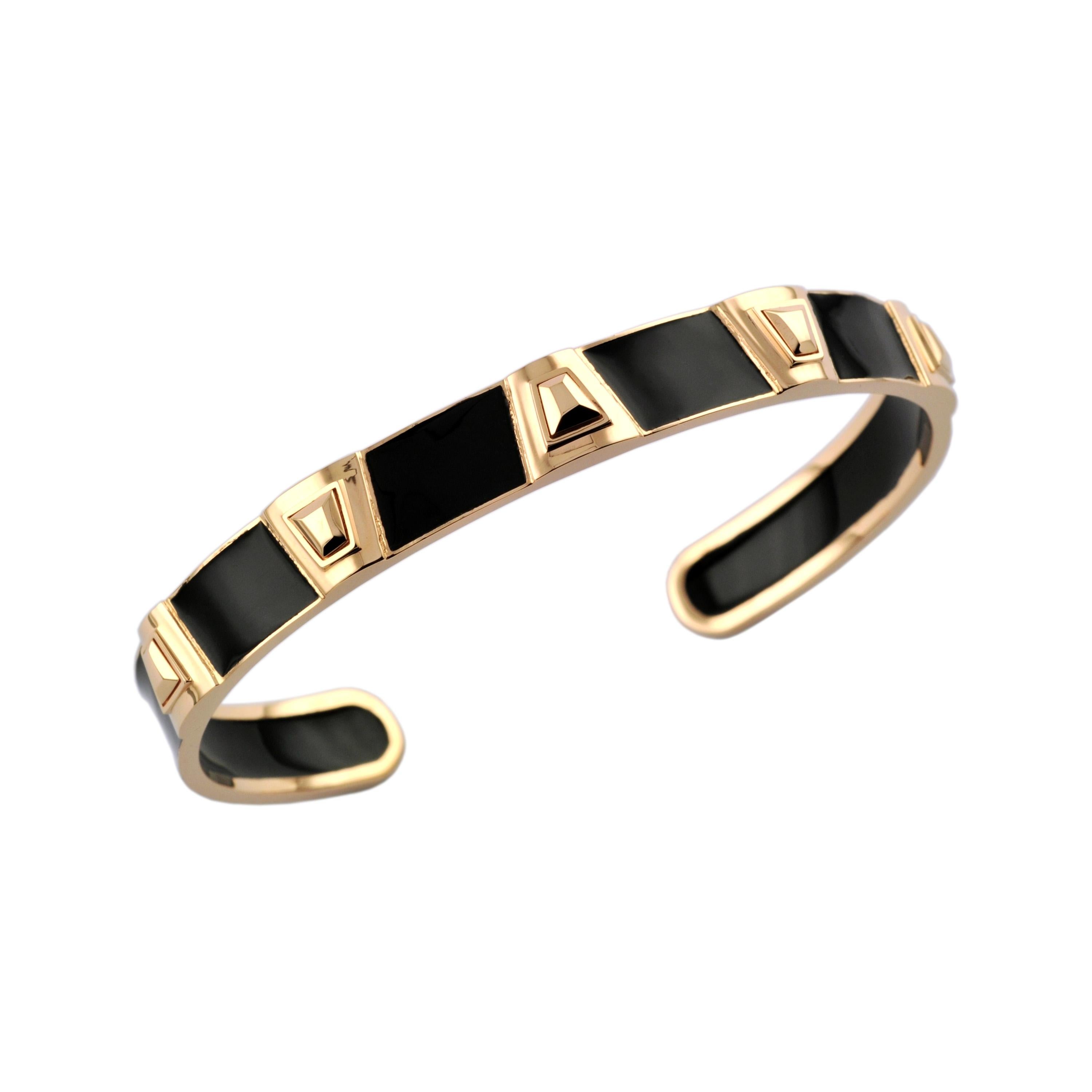 18 Karat Rose Gold Black Enamel Plated Theodora Bangle Bracelet For Sale