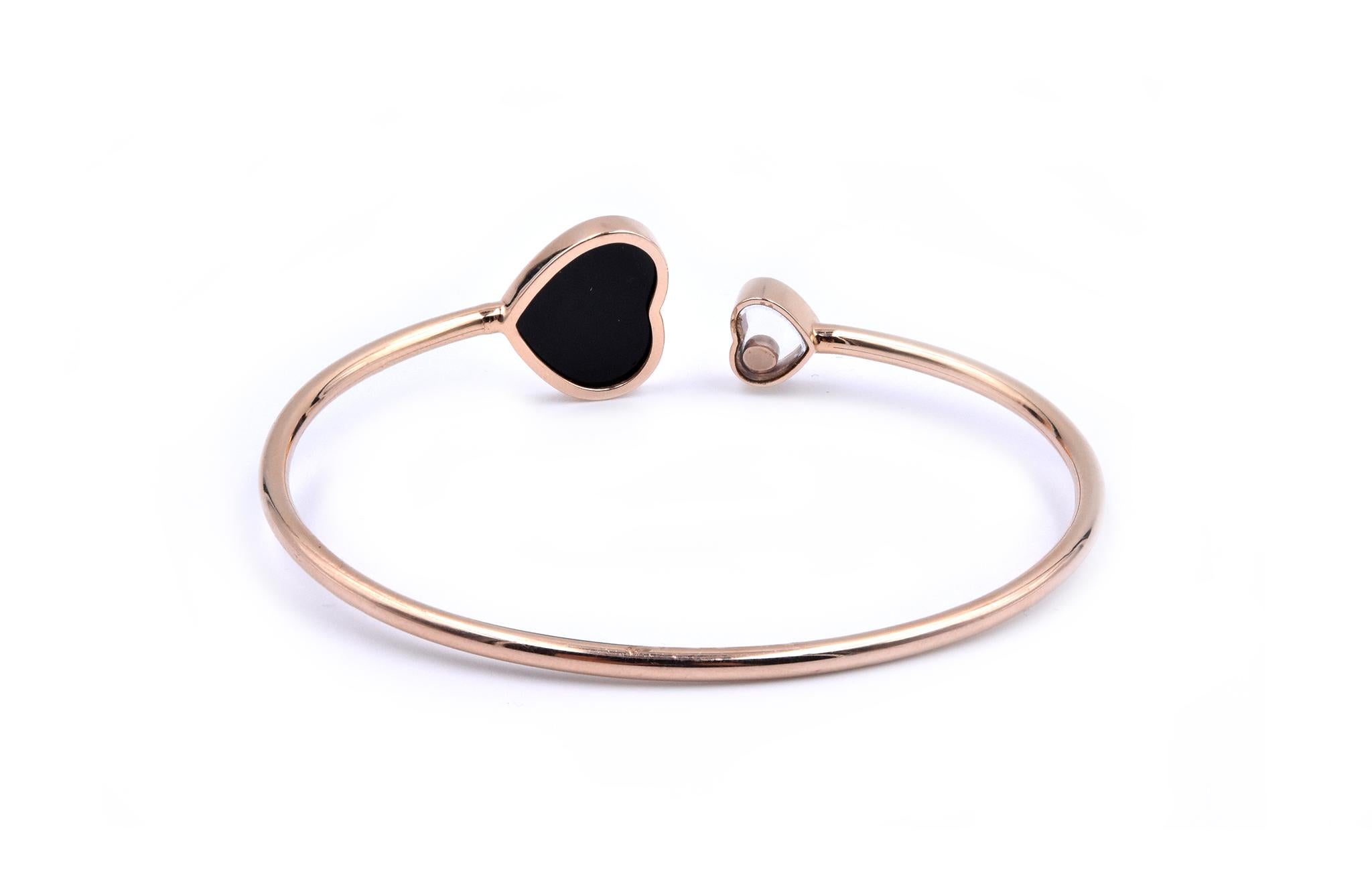 18 Karat Rose Gold Black Onyx Heart and Floating Diamond Cuff Bracelet In Excellent Condition In Scottsdale, AZ