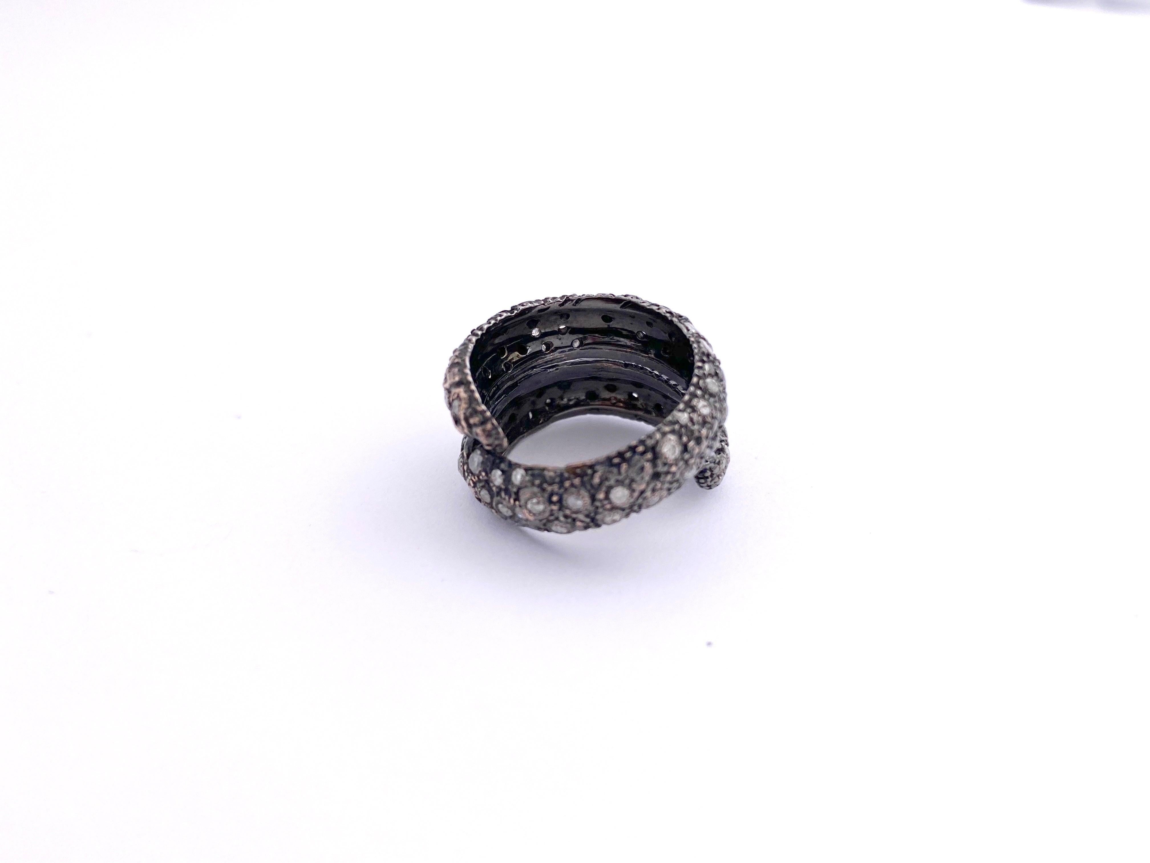 18 Karat Rose Gold Black Rhodium 2.25 Karat Grey Diamonds Rope Design Ring For Sale 2