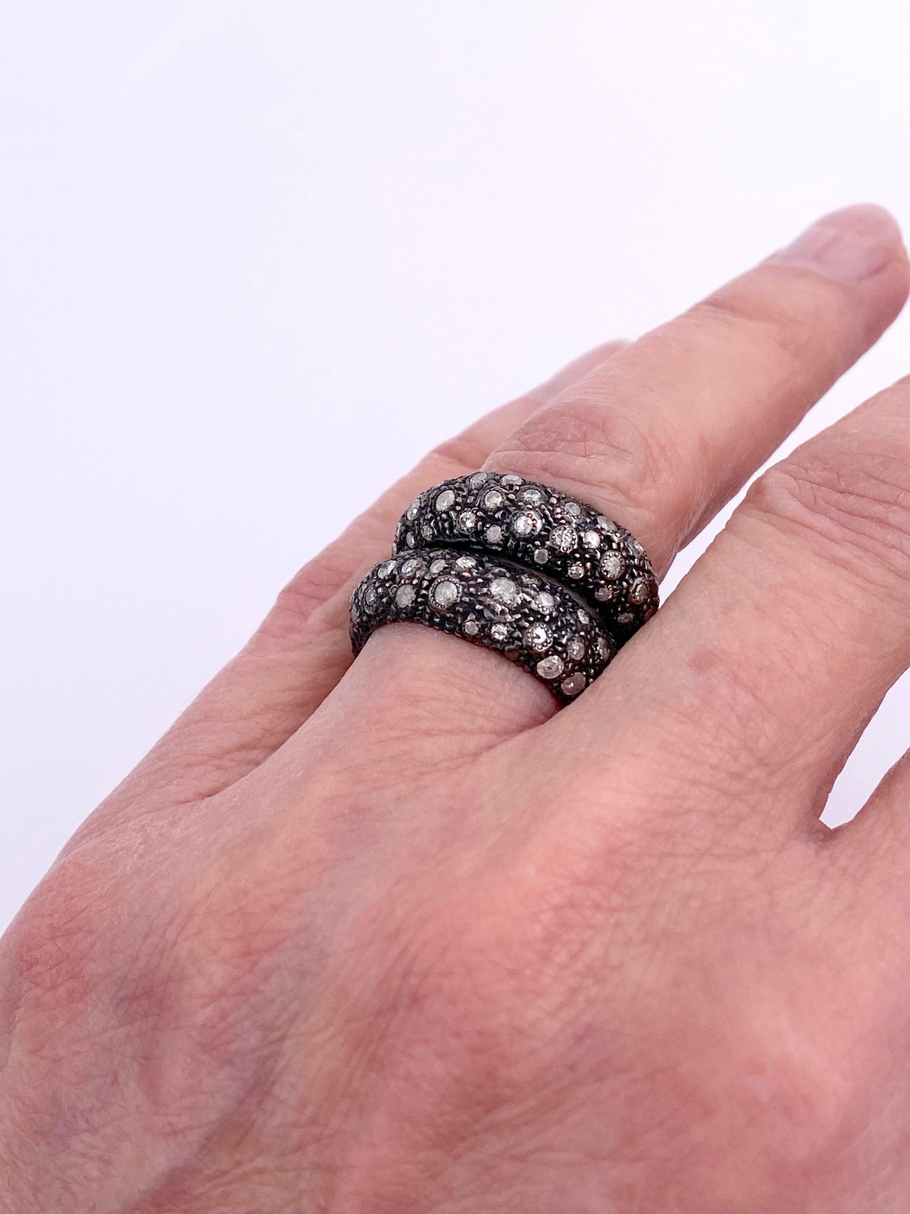 18 Karat Rose Gold Black Rhodium 2.25 karat Grey Diamonds Rope Design Ring
This ring is totally handcrafted in 18 karat black rhodium rose gold and embellished with nice 2.25 karat grey diamonds. 
Every size available in two weeks by order.