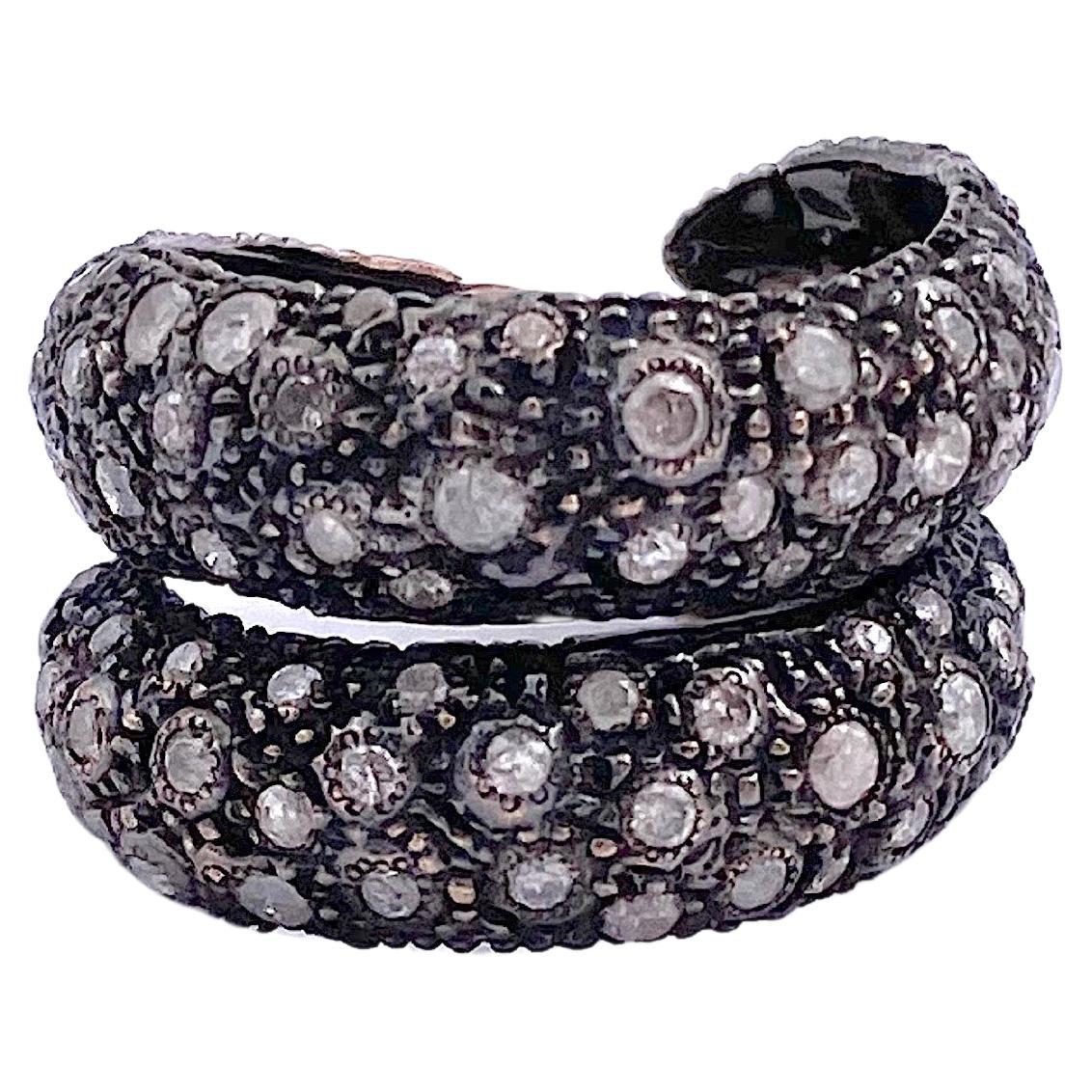 18 Karat Rose Gold Black Rhodium 2.25 Karat Grey Diamonds Rope Design Ring For Sale