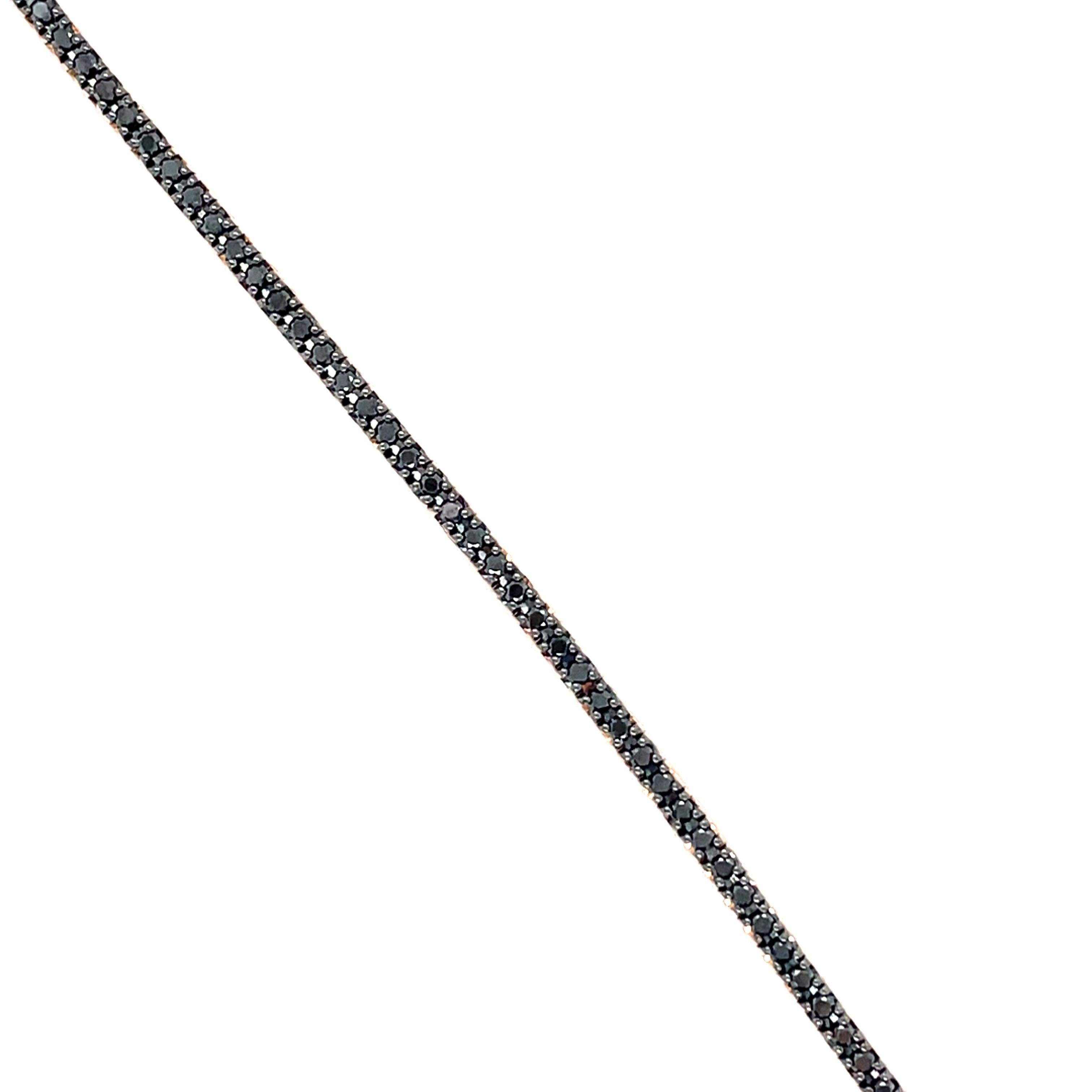 Taille ronde Bracelet tennis en or rose 18 carats avec diamants ronds noirs en vente