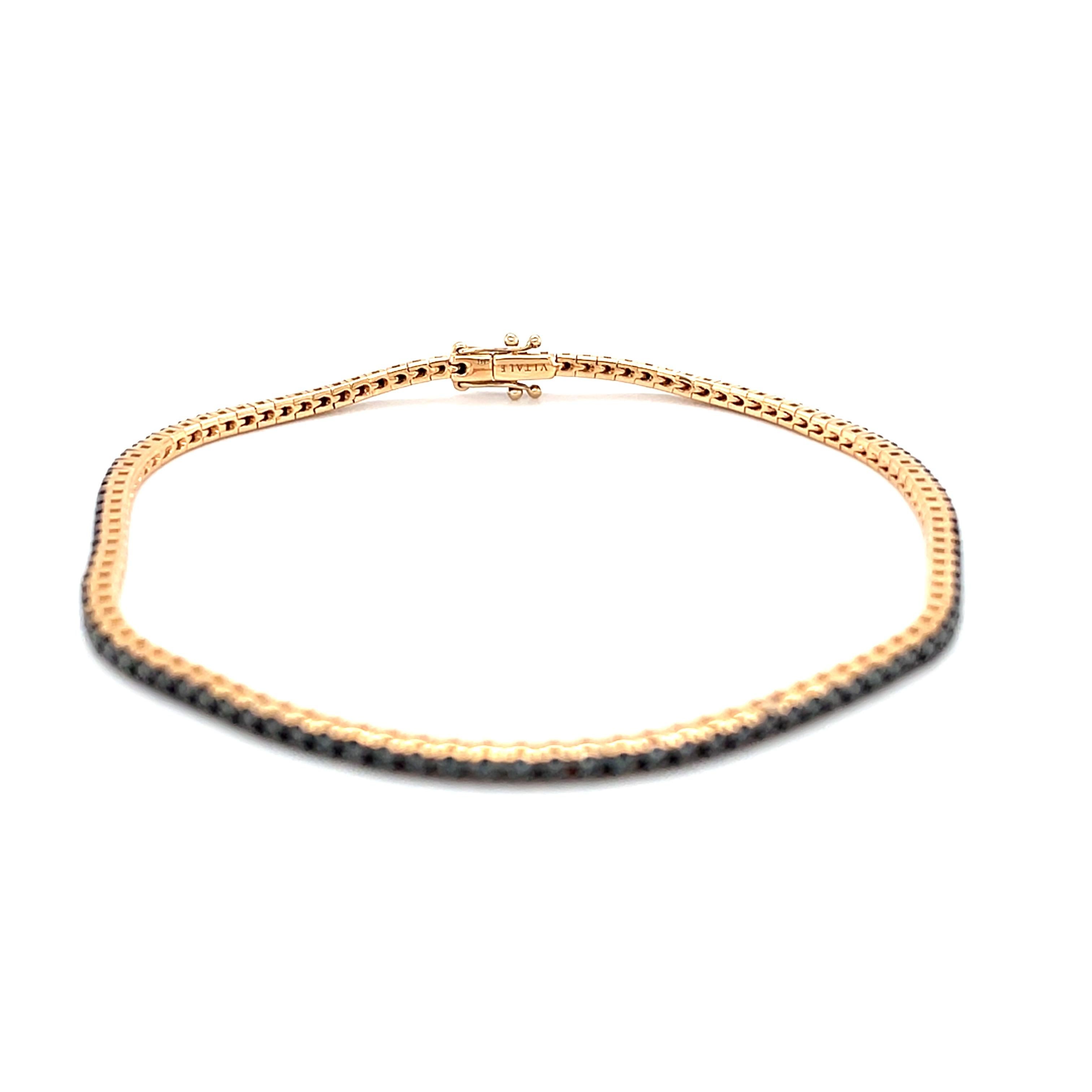 Bracelet tennis en or rose 18 carats avec diamants ronds noirs Neuf - En vente à Monte-Carlo, MC