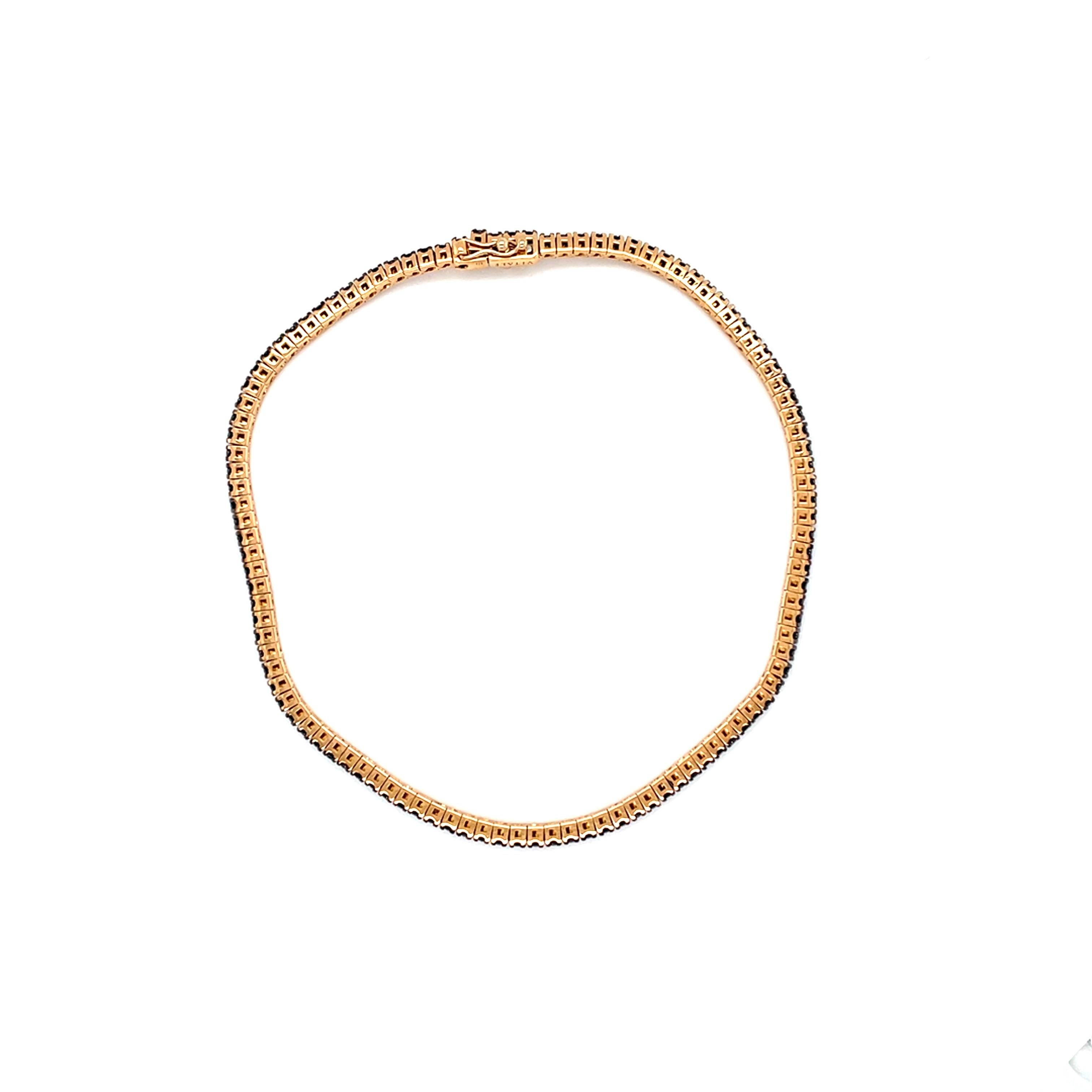 Bracelet tennis en or rose 18 carats avec diamants ronds noirs Unisexe en vente
