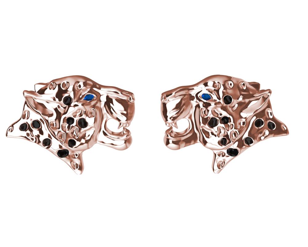 Contemporain Clous d'oreilles léopard en or rose 18 carats et diamants noirs tachetés en vente