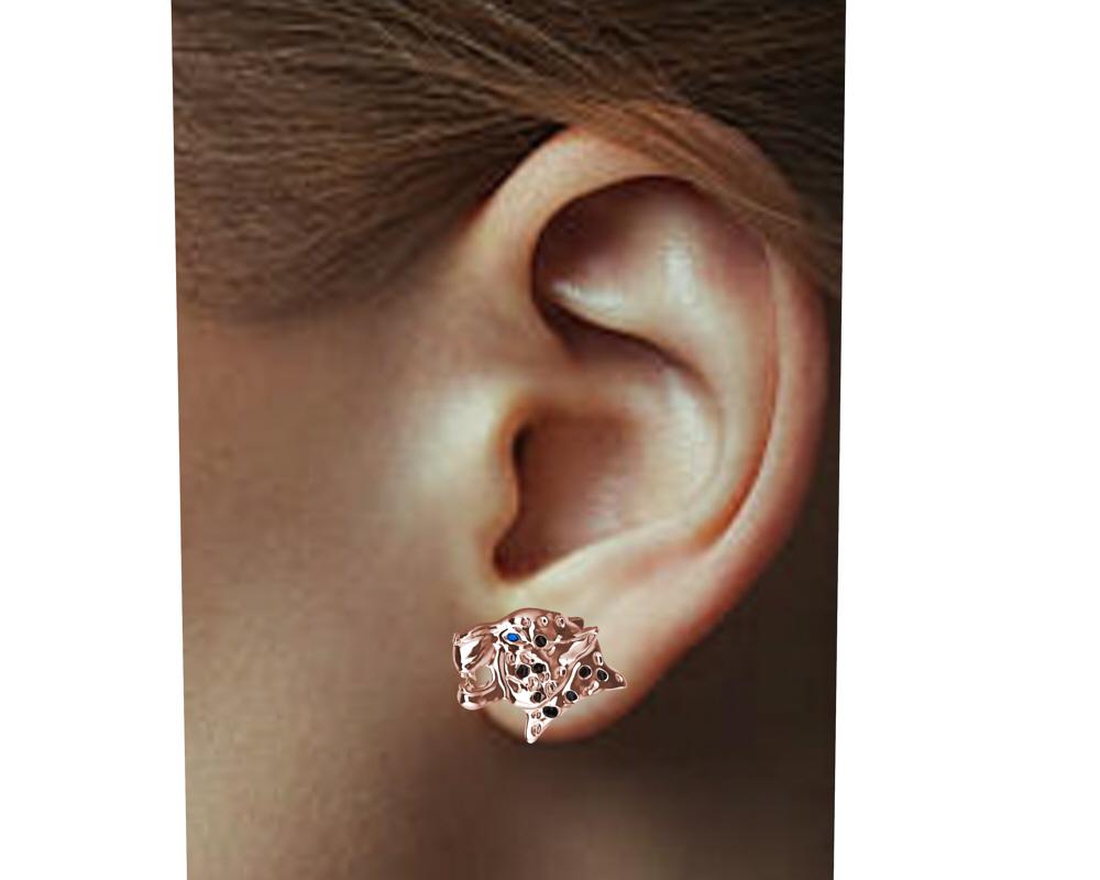 Clous d'oreilles léopard en or rose 18 carats et diamants noirs tachetés en vente 1