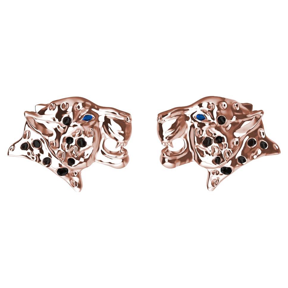 18 Karat Rose Gold Black Spotted Diamonds Leopard Stud Earrings