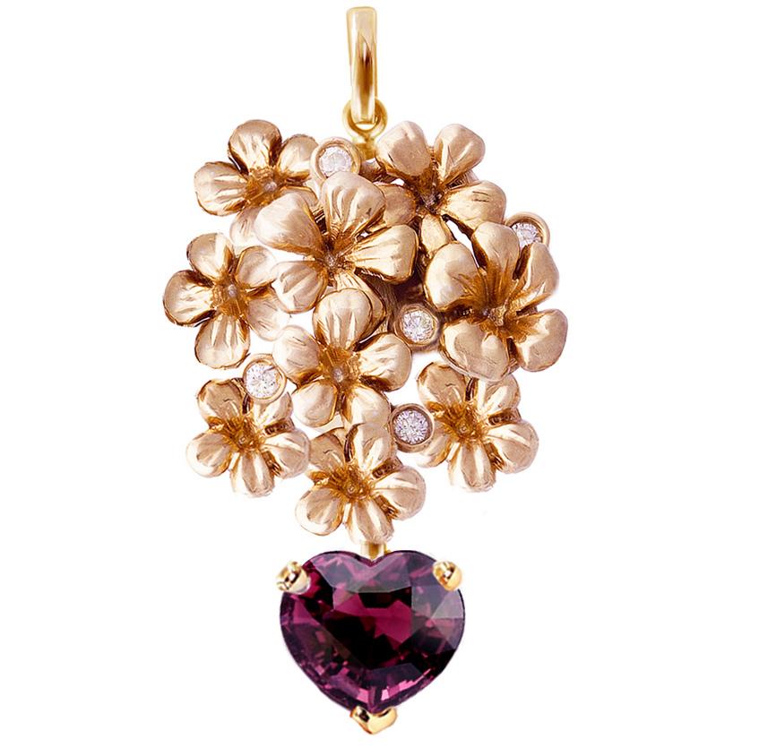 18 Karat Rose Gold Pendant Necklace with Diamonds and Heart Cut Rubellite In New Condition For Sale In Berlin, DE
