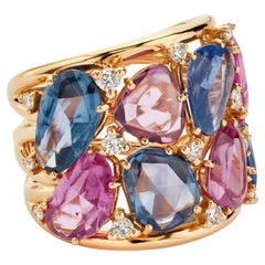 18 Karat Rose Gold, Blue and Pink Sapphire Ring with Diamonds