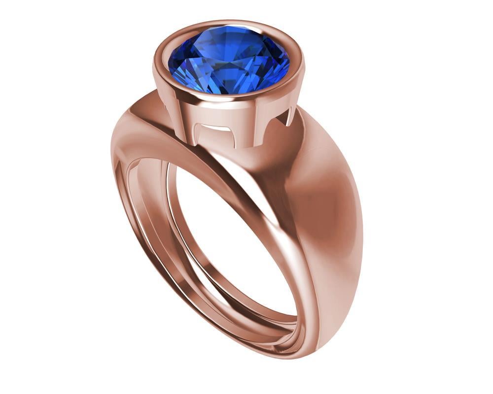 For Sale:  18 Karat Rose Gold  Blue Sapphire 2.69 Carat Sculpture Ring 11
