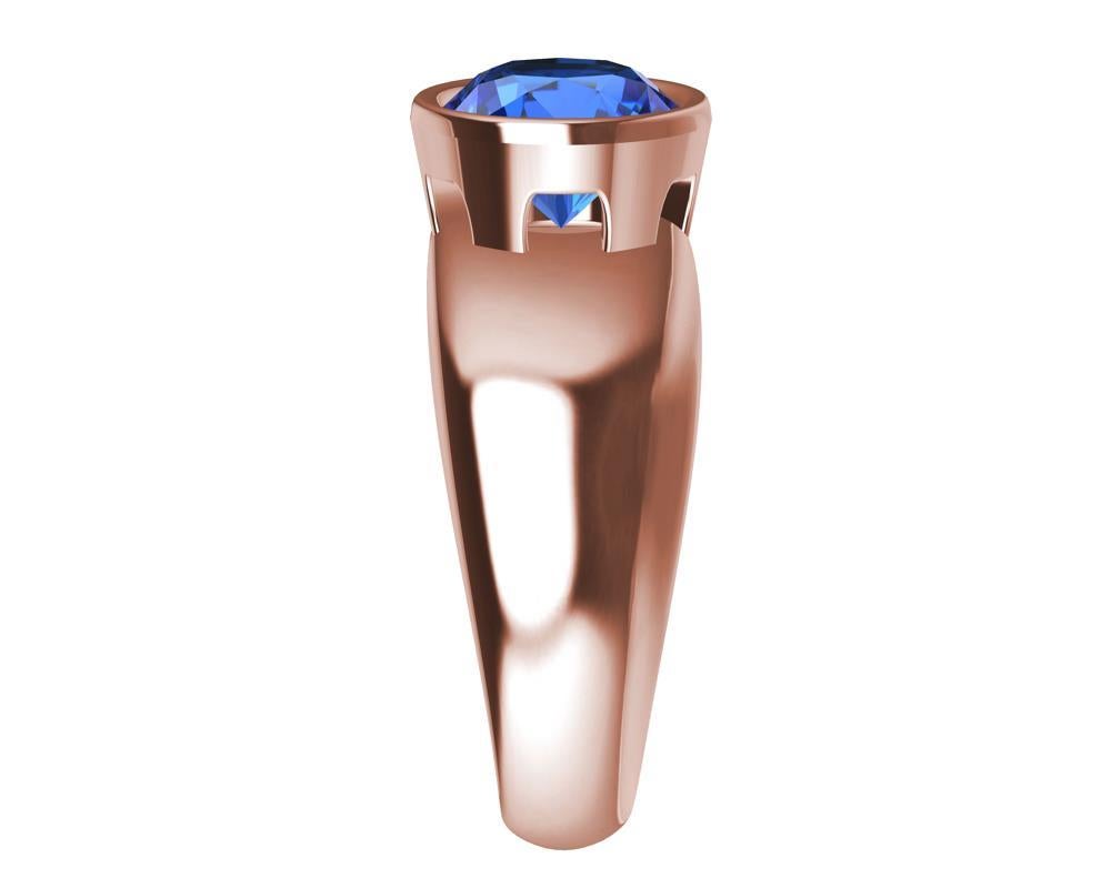 En vente :  Or rose 18 carats  Bague sculpture en saphir bleu de 2,69 carats 5