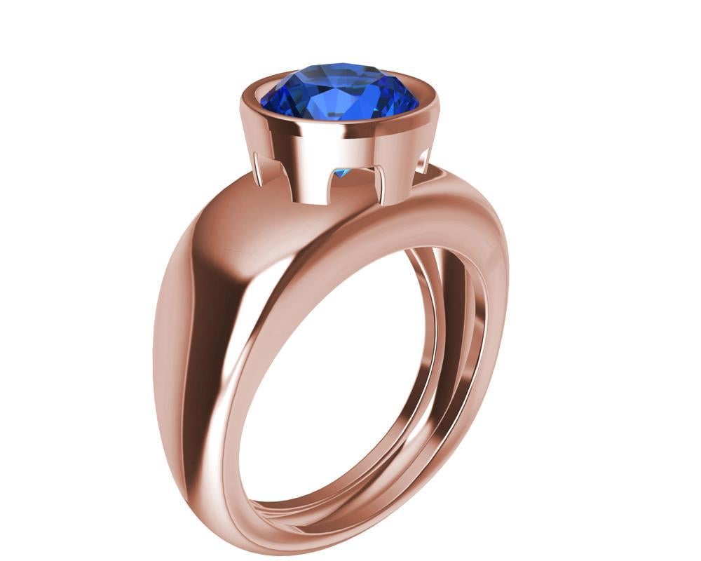 For Sale:  18 Karat Rose Gold  Blue Sapphire 2.69 Carat Sculpture Ring 6