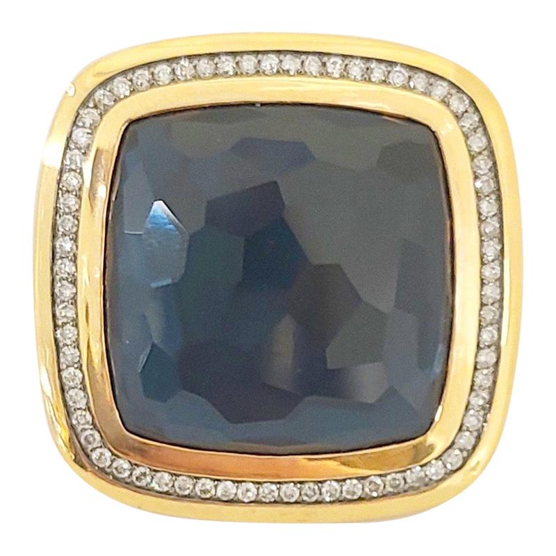 18 Karat Rose Gold Blue Topaz and Hematite Ring with Diamonds