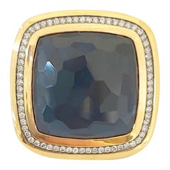 18 Karat Rose Gold Blue Topaz and Hematite Ring with Diamonds