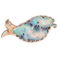 18 Karat Rose Gold Boulder Opal Brooch with a Paraiba Tourmaline