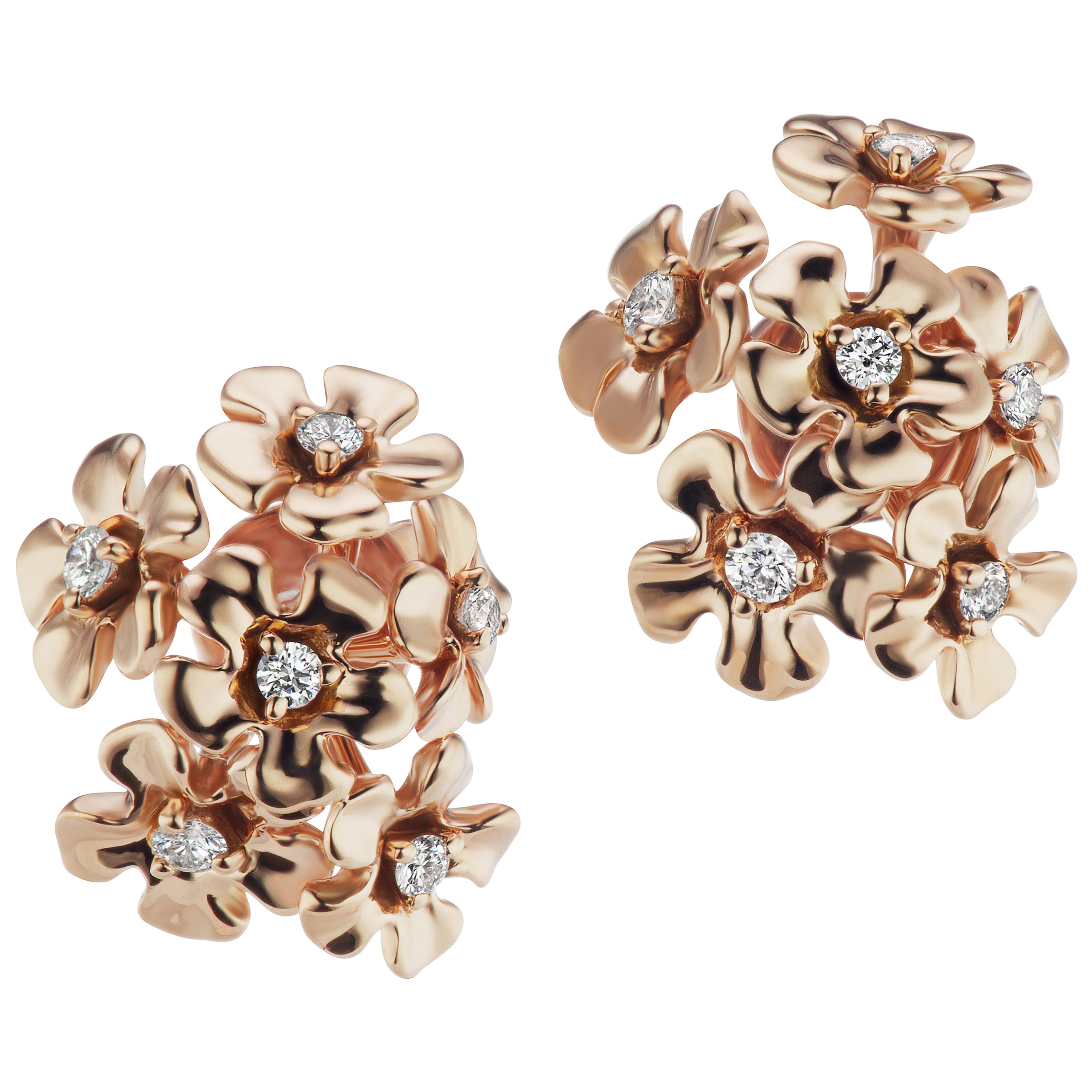 18 Karat Rose Gold Bouquet Earrings with Diamonds For Sale