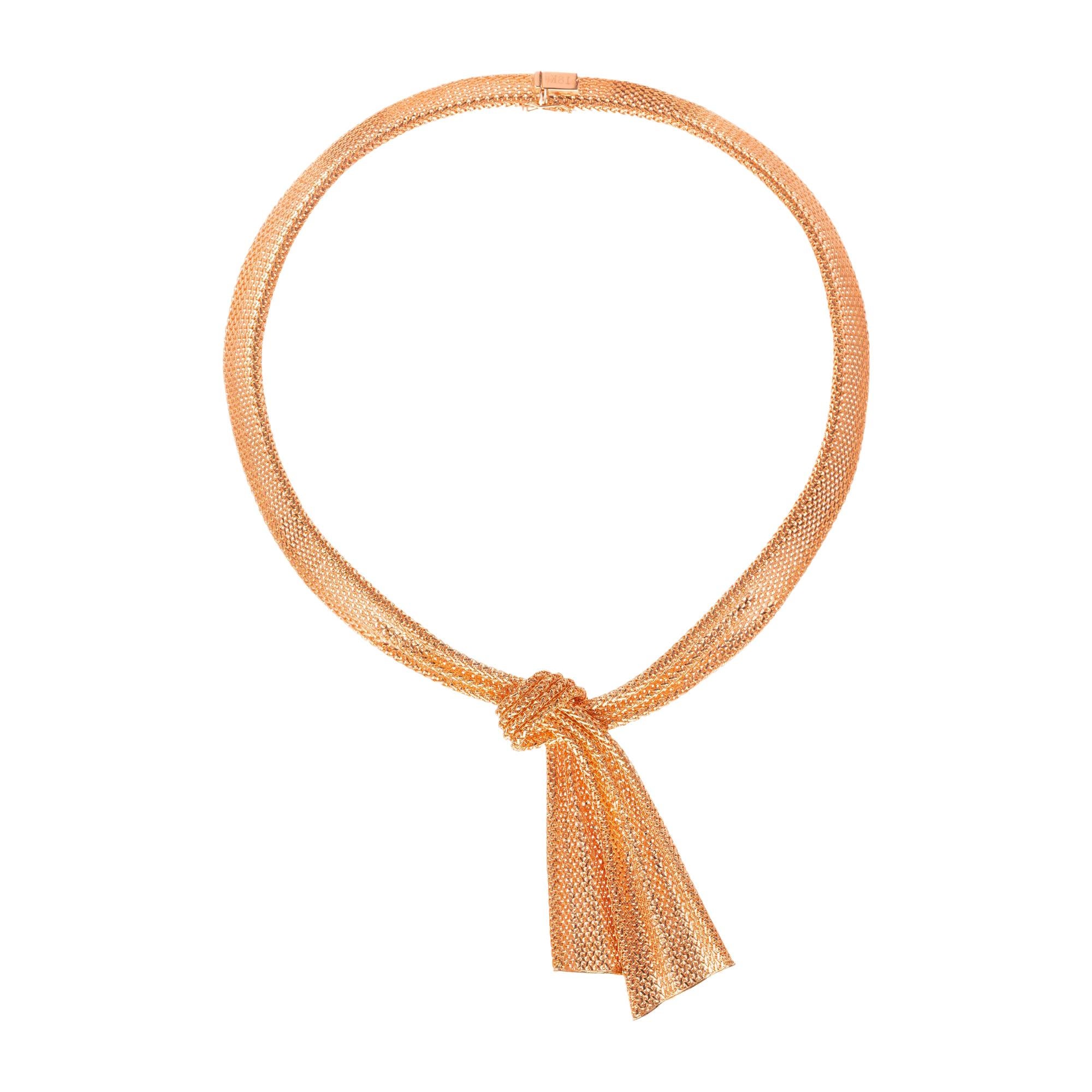 18 Karat Rose Gold Bow Design Scarf Style Mesh Necklace