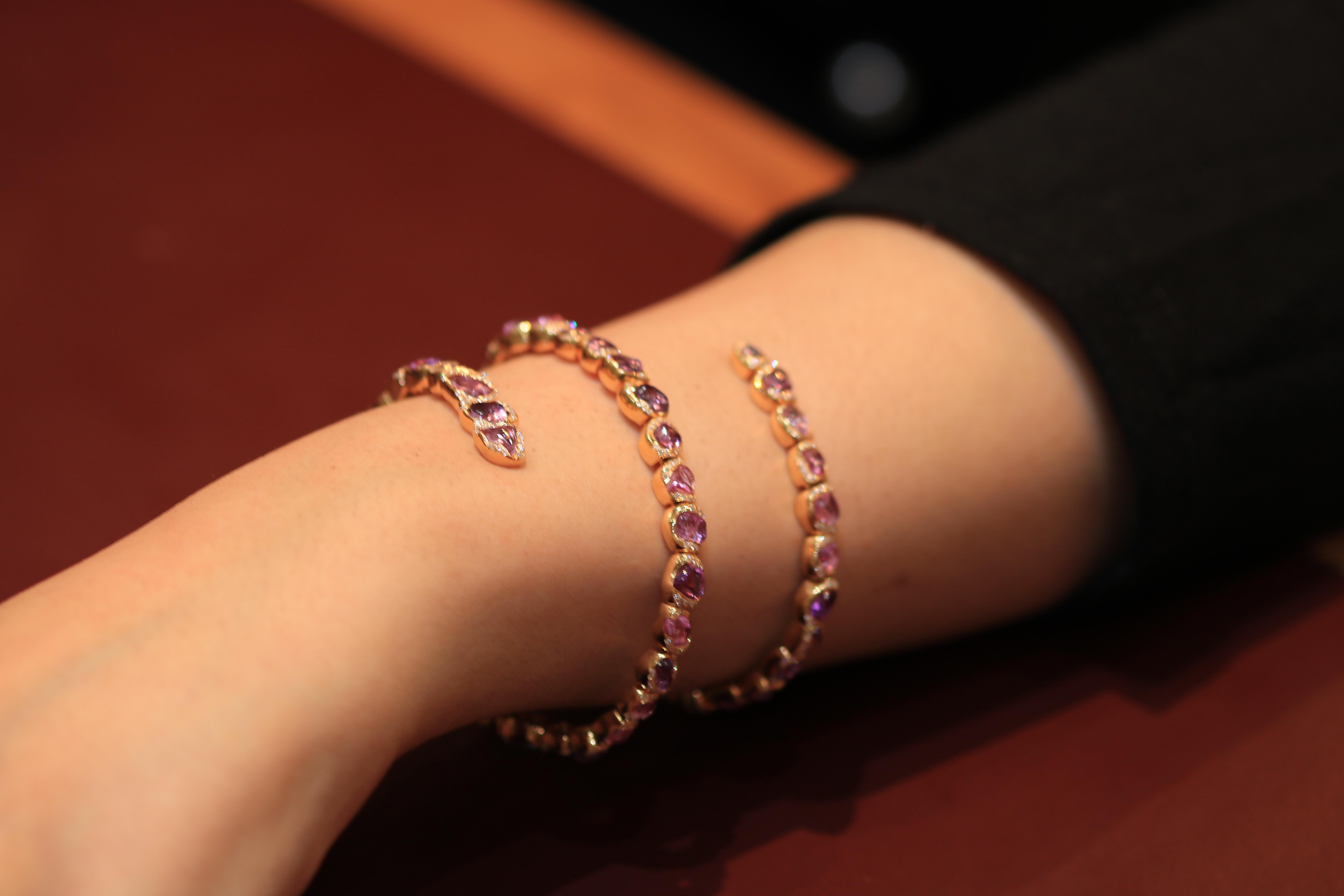 Women's 18 Karat Rose Gold Bracelet with Pink Sapphires For Sale