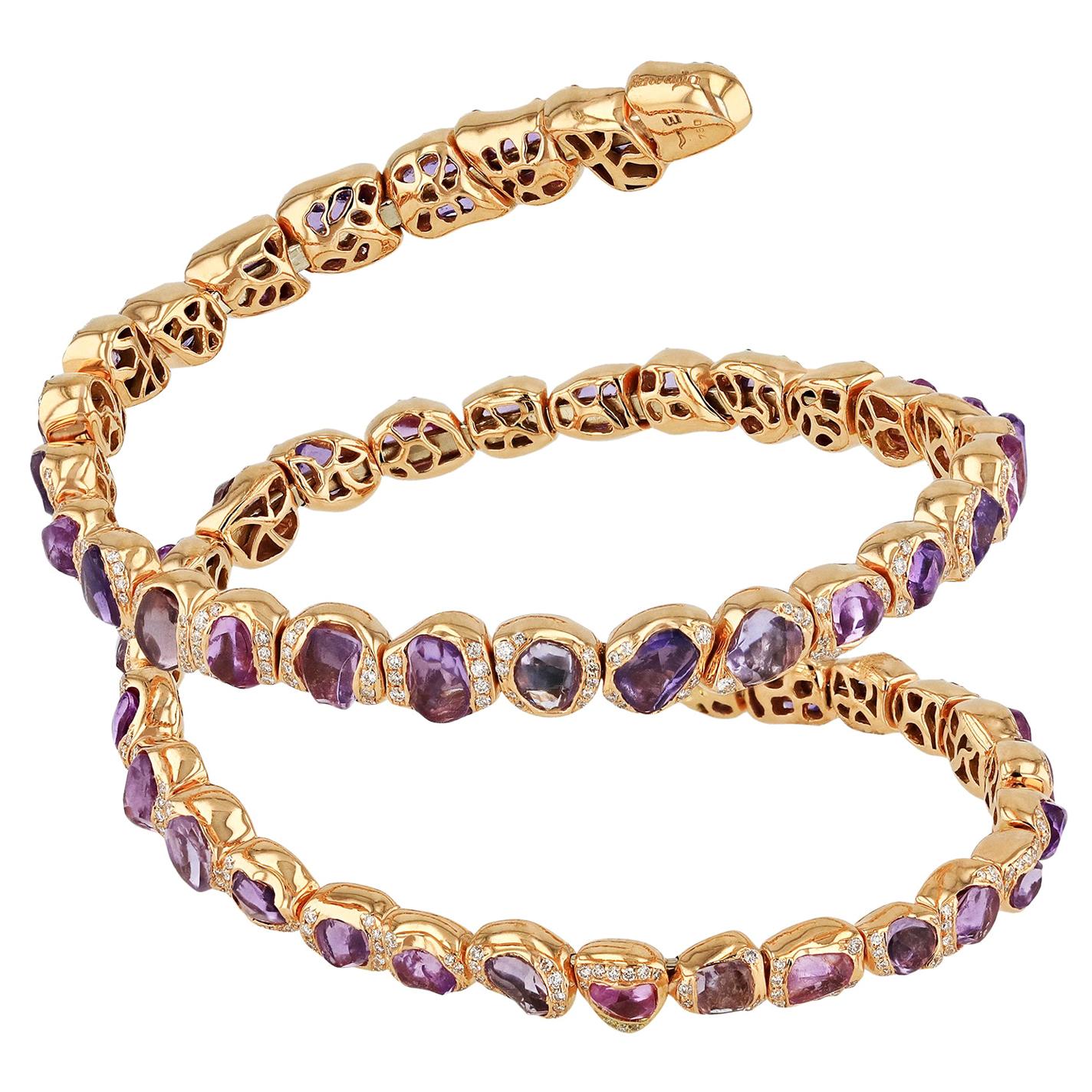 18 Karat Rose Gold Bracelet with Pink Sapphires For Sale