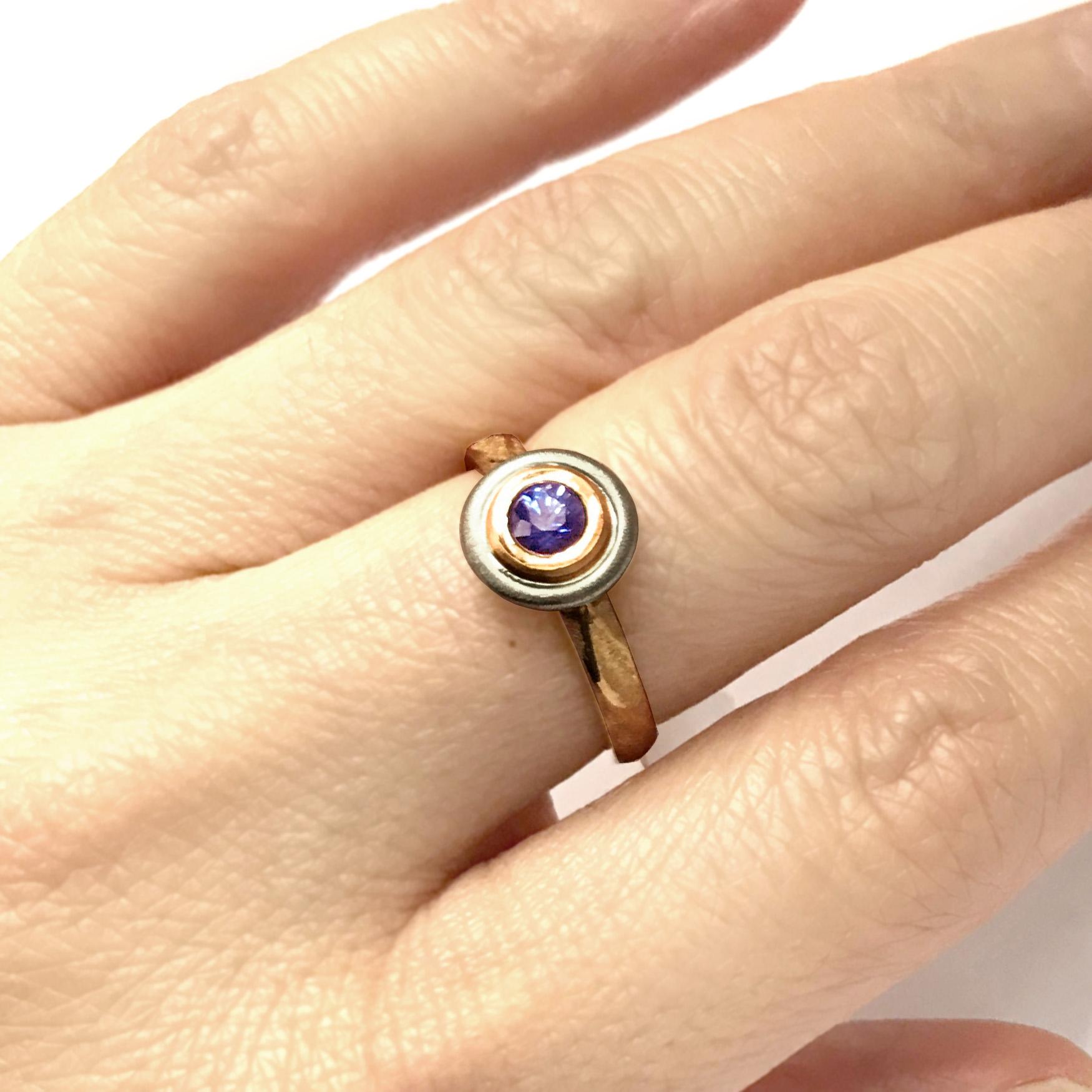 Contemporary 18 Karat Rose Gold Bridal Ring 0.46 Carat Purple Sapphire in 18 Karat White Gold For Sale