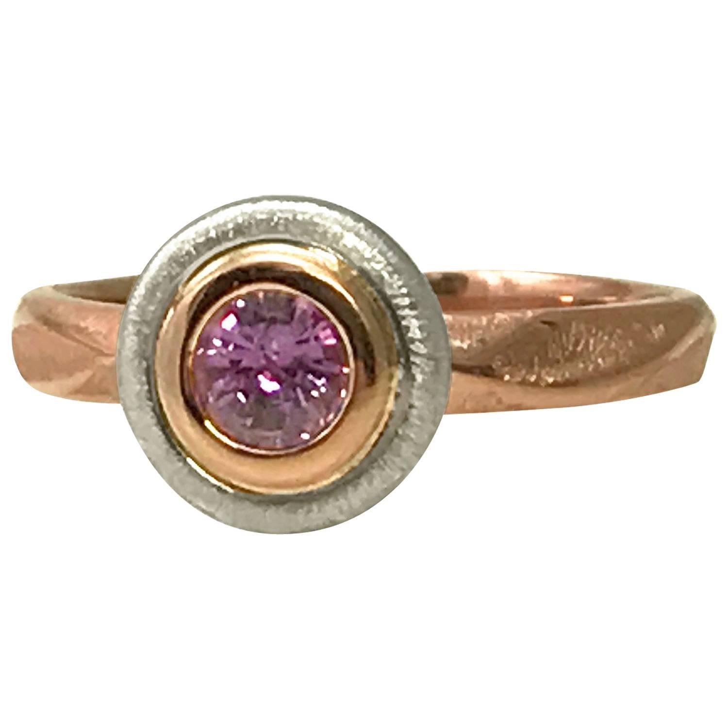 18 Karat Rose Gold Bridal Ring 0.46 Carat Purple Sapphire in 18 Karat White Gold For Sale