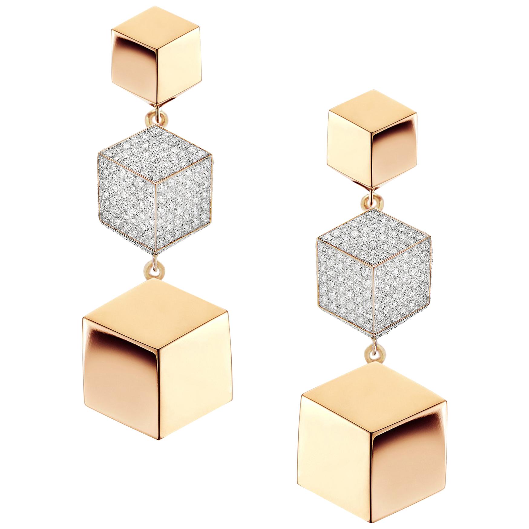 Paolo Costagli 18 Karat Rose Gold Brillante Earrings with Diamonds, 0.89 Carat For Sale