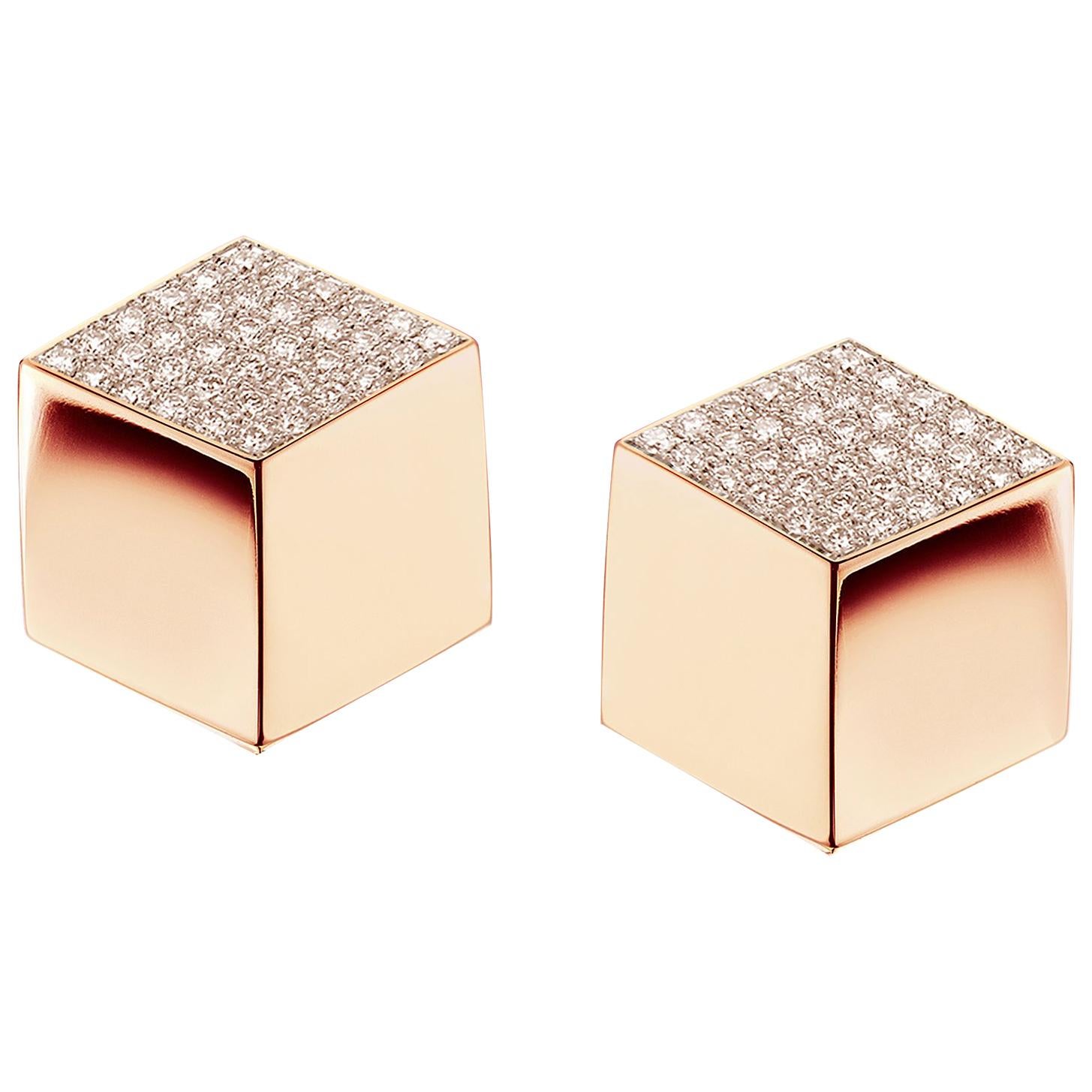 Paolo Costagli 18 Karat Rose Gold Brillante Earrings with Diamonds, 0.96 Carat
