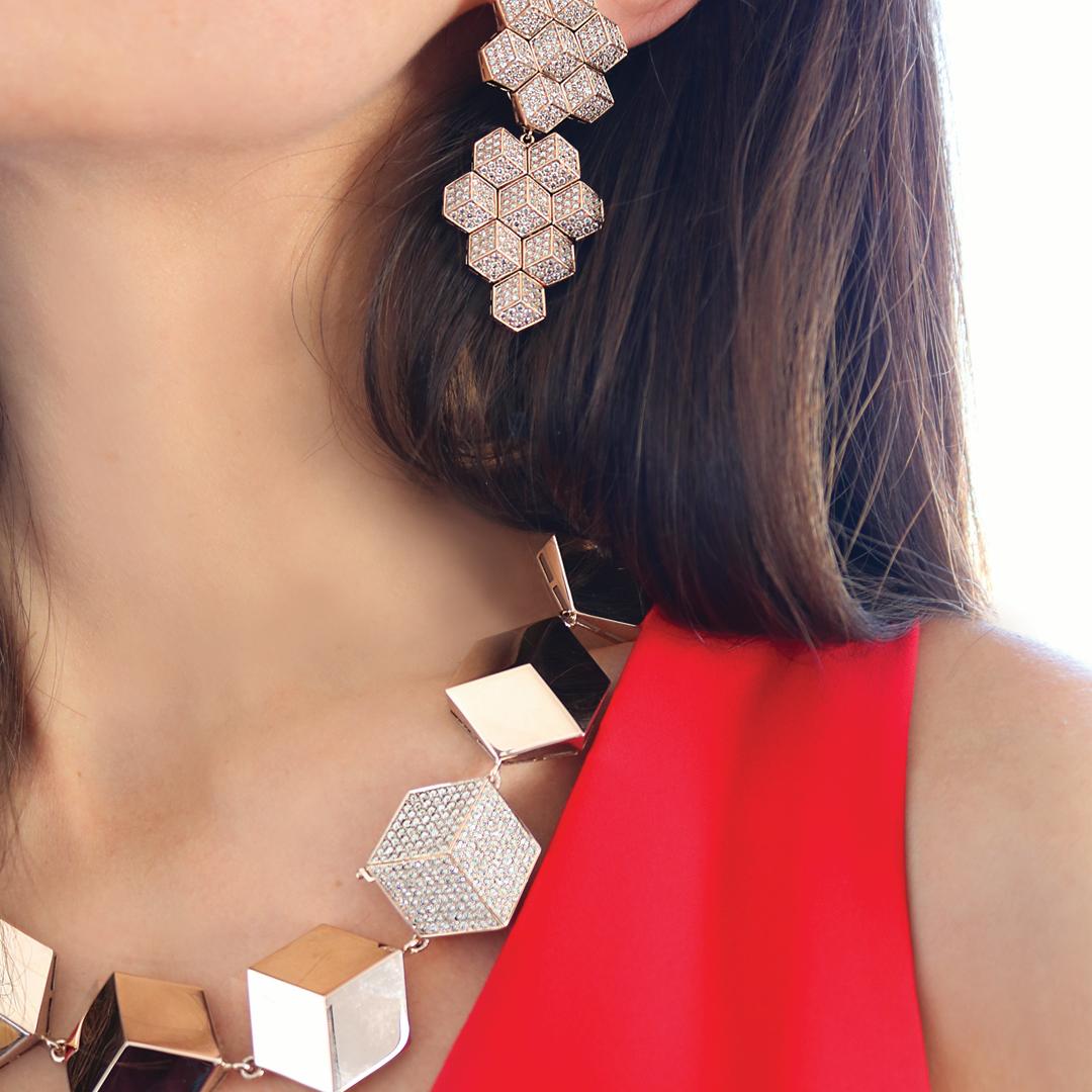 Contemporary Paolo Costagli 18 Karat Rose Gold Brillante Earrings with Diamonds, 8.28 Carat For Sale