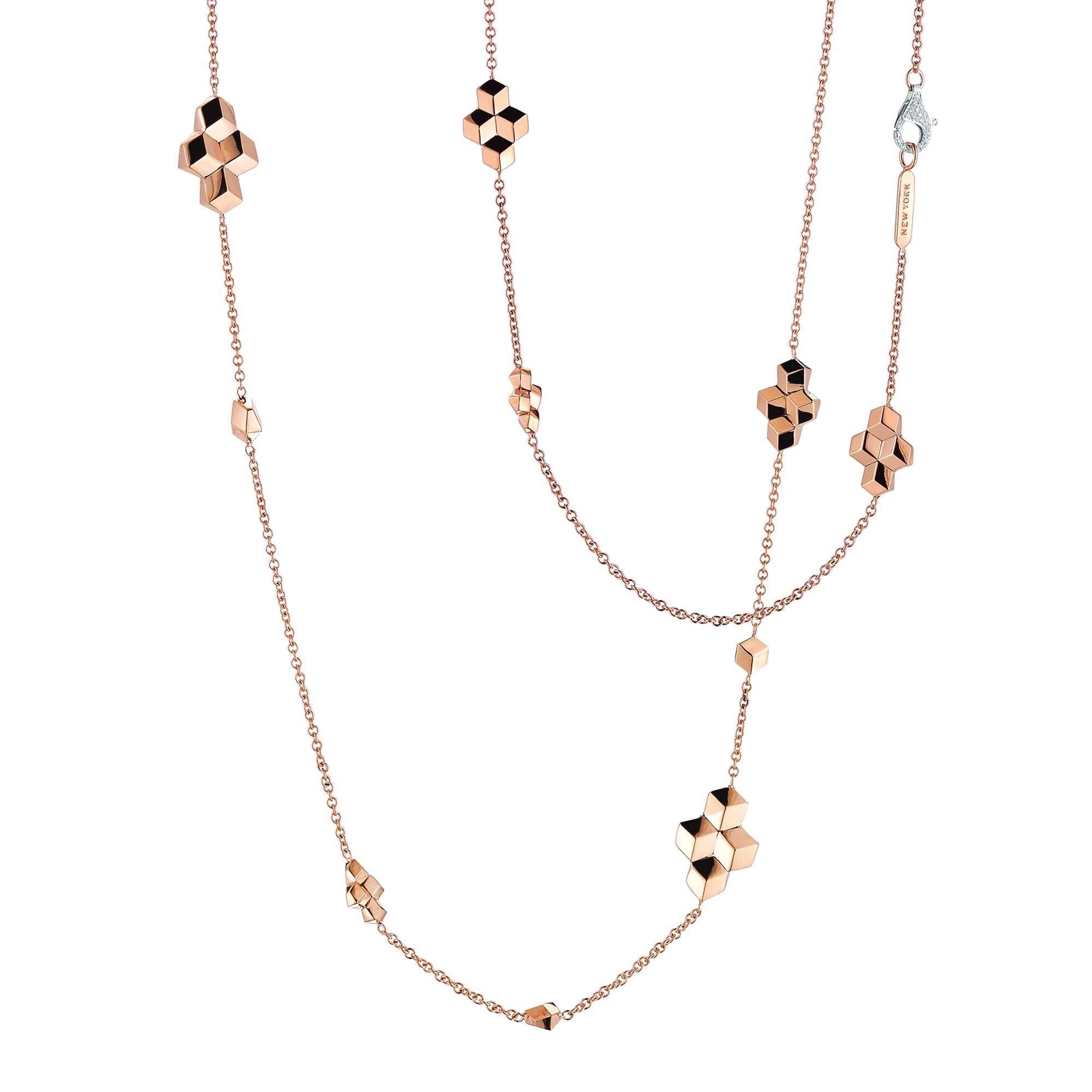 Paolo Costagli 18 Karat Rose Gold Brillante Sautoir Necklace with Diamond Clasp For Sale