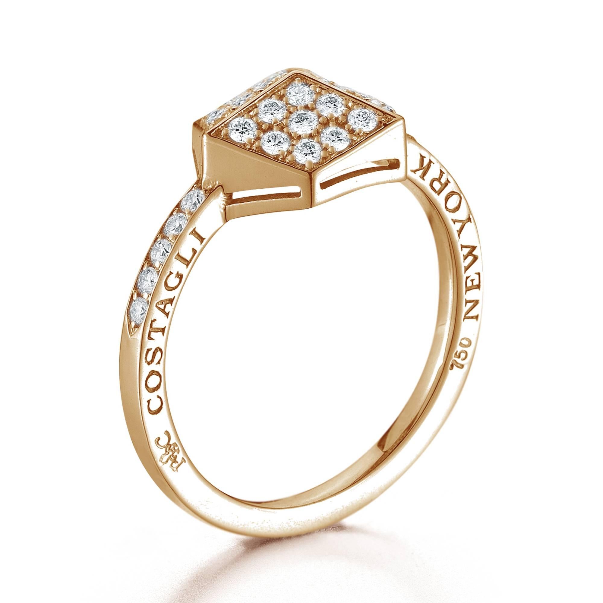 Contemporary Paolo Costagli 18 Karat Rose Gold Brillante Stackable Ring with Diamonds For Sale