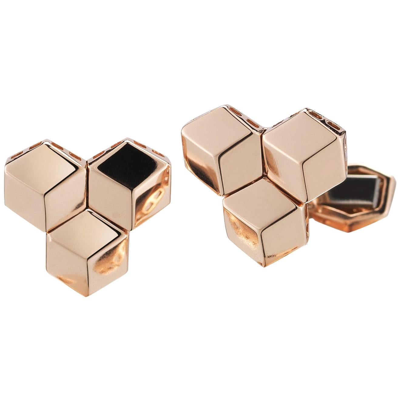 Paolo Costagli 18 Karat Rose Gold Brillante Trillion Cufflink Set For Sale