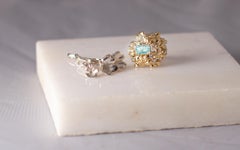 Rose Gold Sculptural Brooch with Seven Diamonds and Paraiba Tourmaline