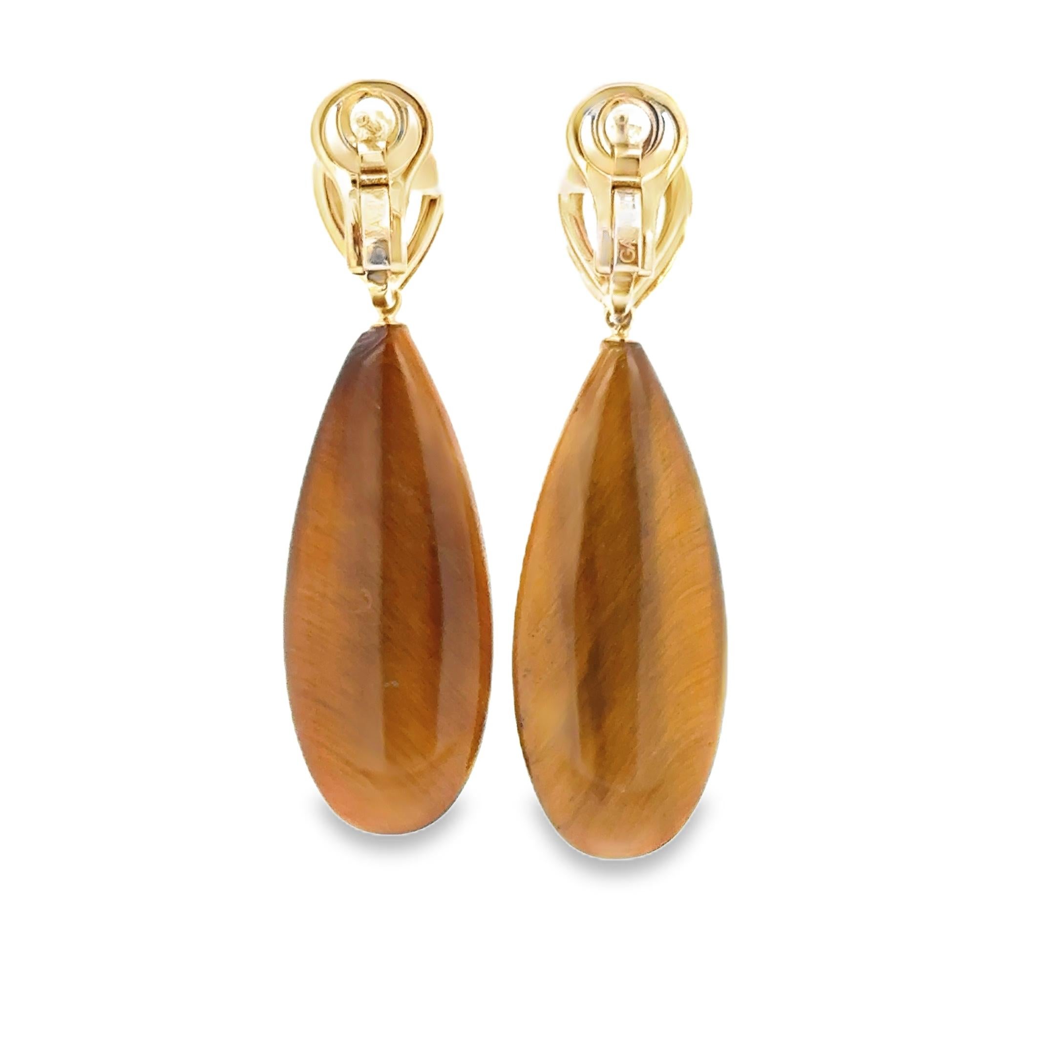18 Karat Rose Gold Brown Diamonds and Tiger Eye  Garavelli  Drop Earrings In New Condition For Sale In Valenza, IT