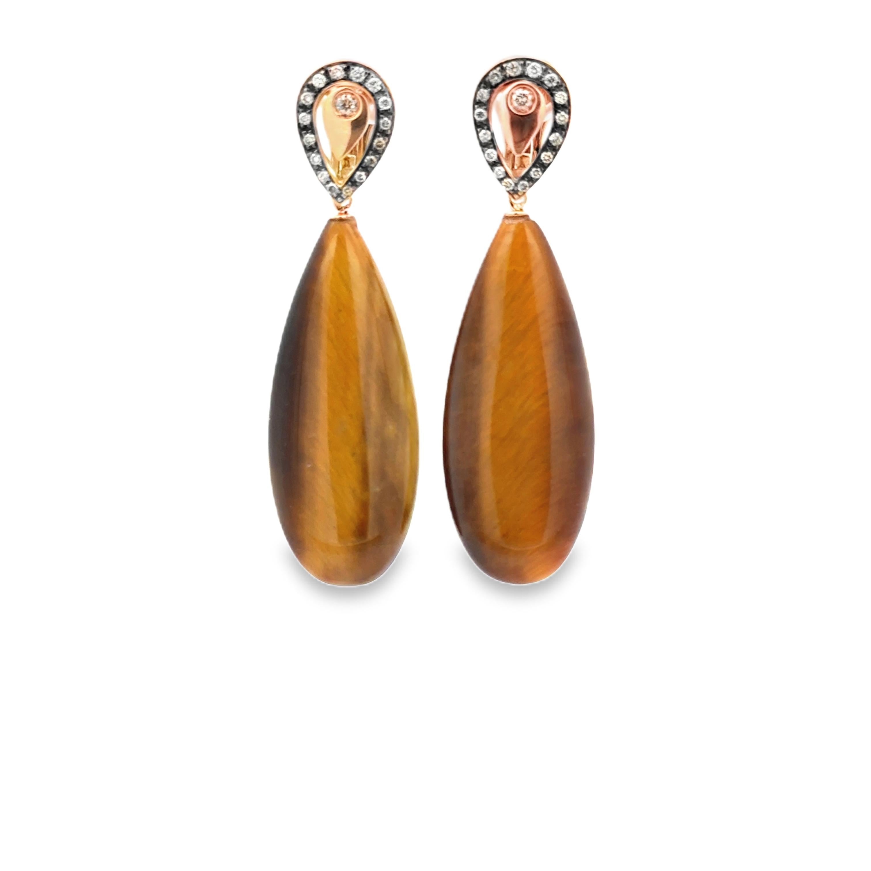 18 Karat Rose Gold Brown Diamonds and Tiger Eye  Garavelli  Drop Earrings For Sale 1