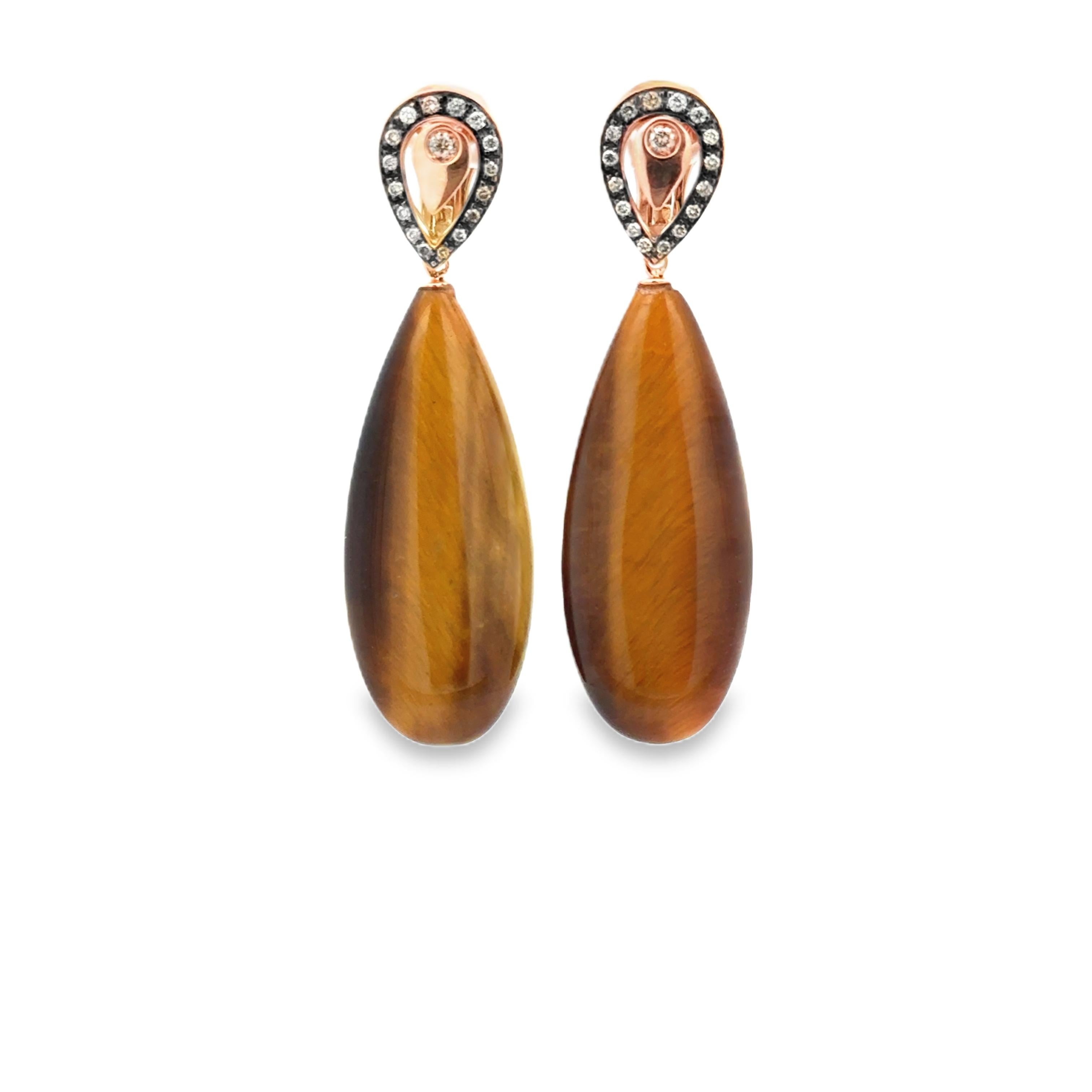 18 Karat Rose Gold Brown Diamonds and Tiger Eye  Garavelli  Drop Earrings For Sale 2